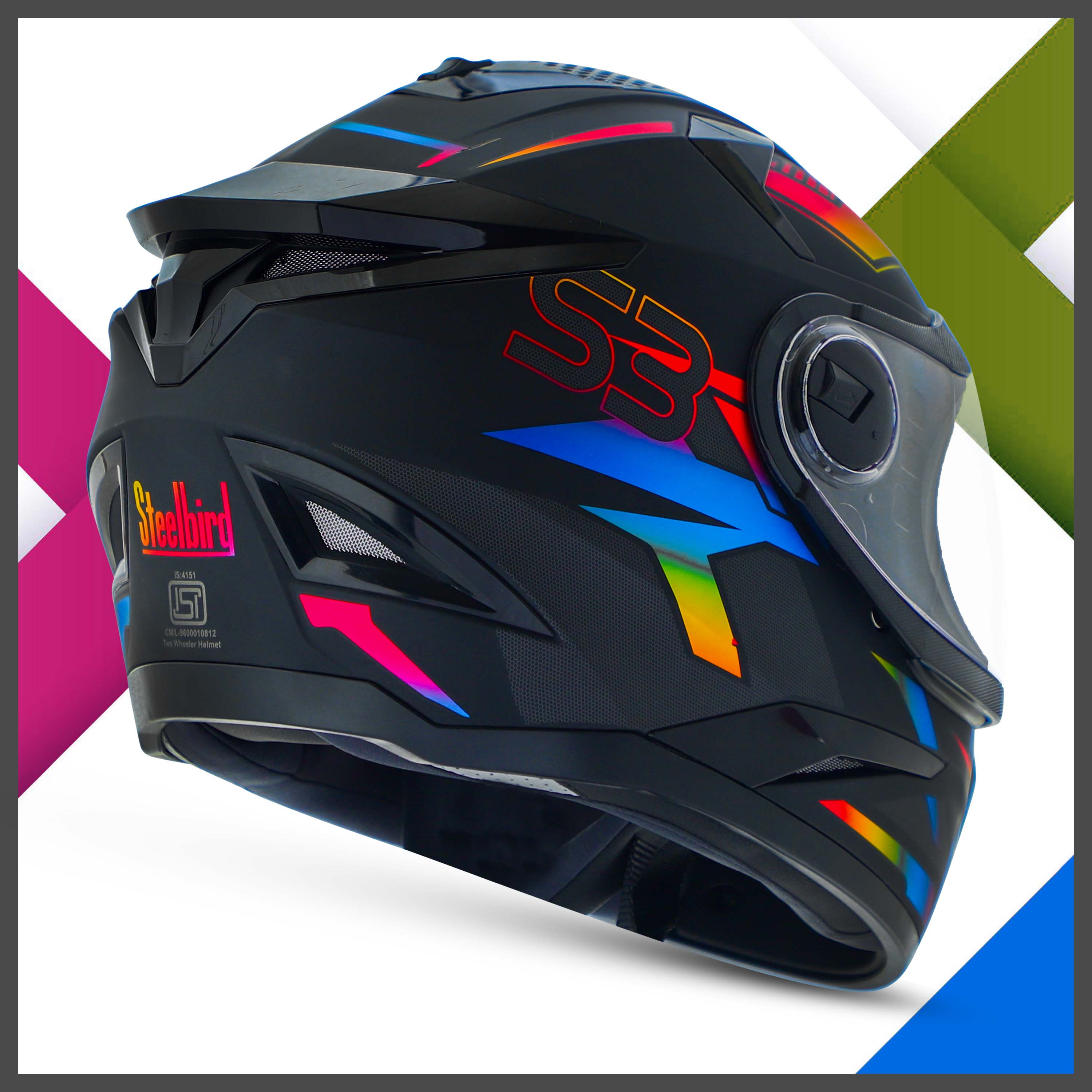 Steelbird SBH-17 Robot Terminator ISI Certified Full Face Chrome Graphic Helmet For Men And Women (Glossy Black Rainbow With Smoke Visor)