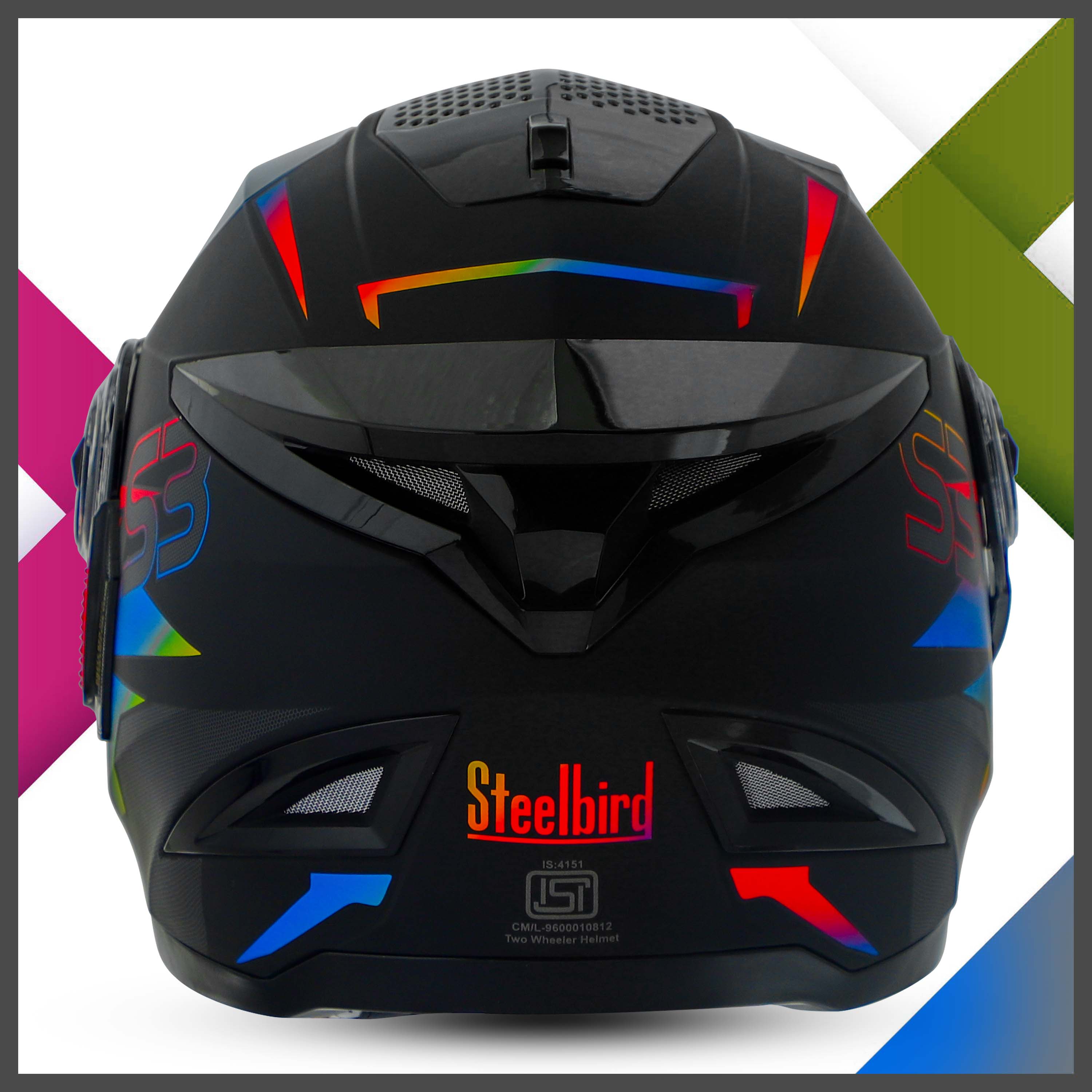 Steelbird SBH-17 Robot Terminator ISI Certified Full Face Chrome Graphic Helmet For Men And Women (Glossy Black Rainbow With Smoke Visor)