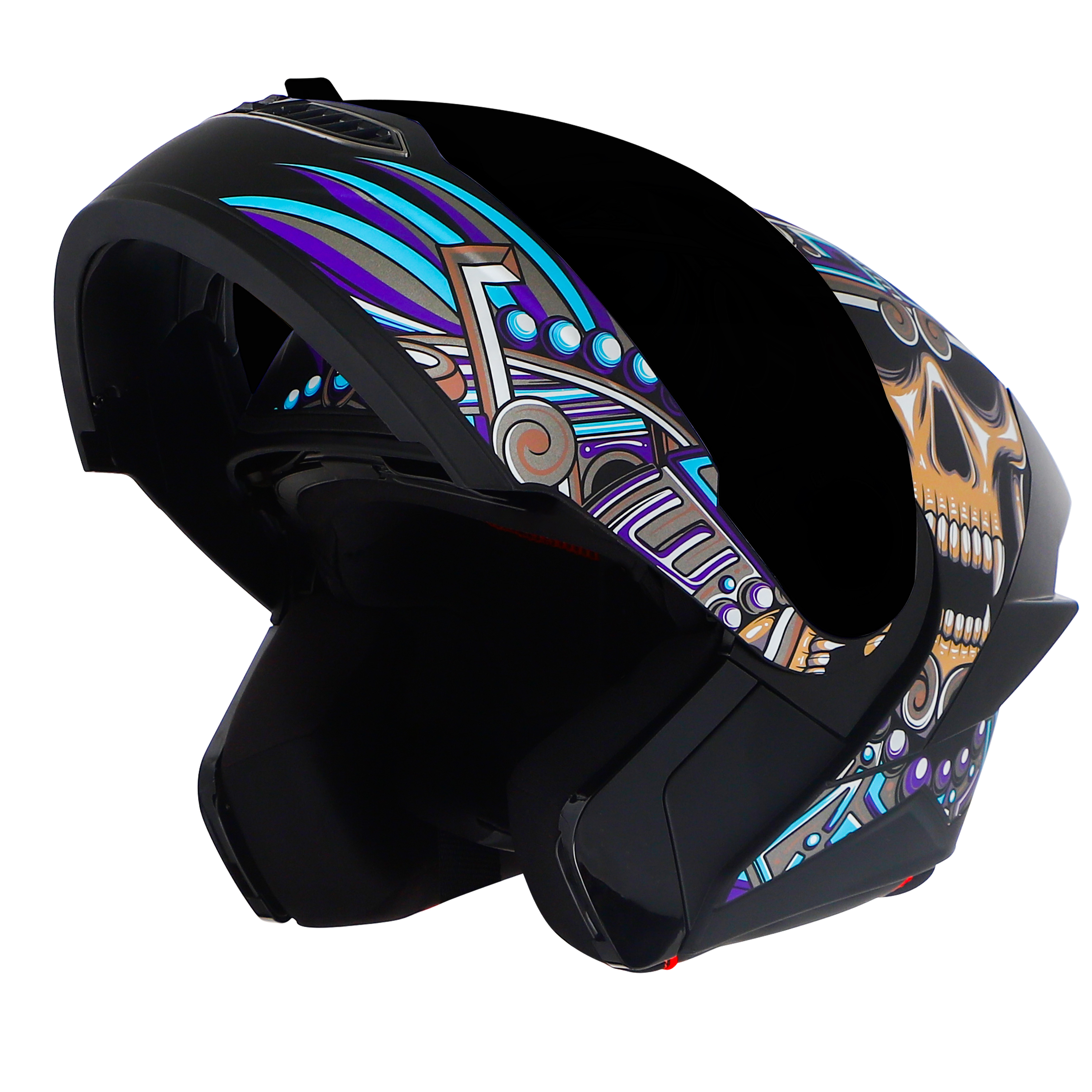 Steelbird SBA-8 Hunt ISI Certified Flip-Up Graphic Helmet For Men And Women (Glossy Black Jazz Blue With Black Spoiler And Smoke Visor)