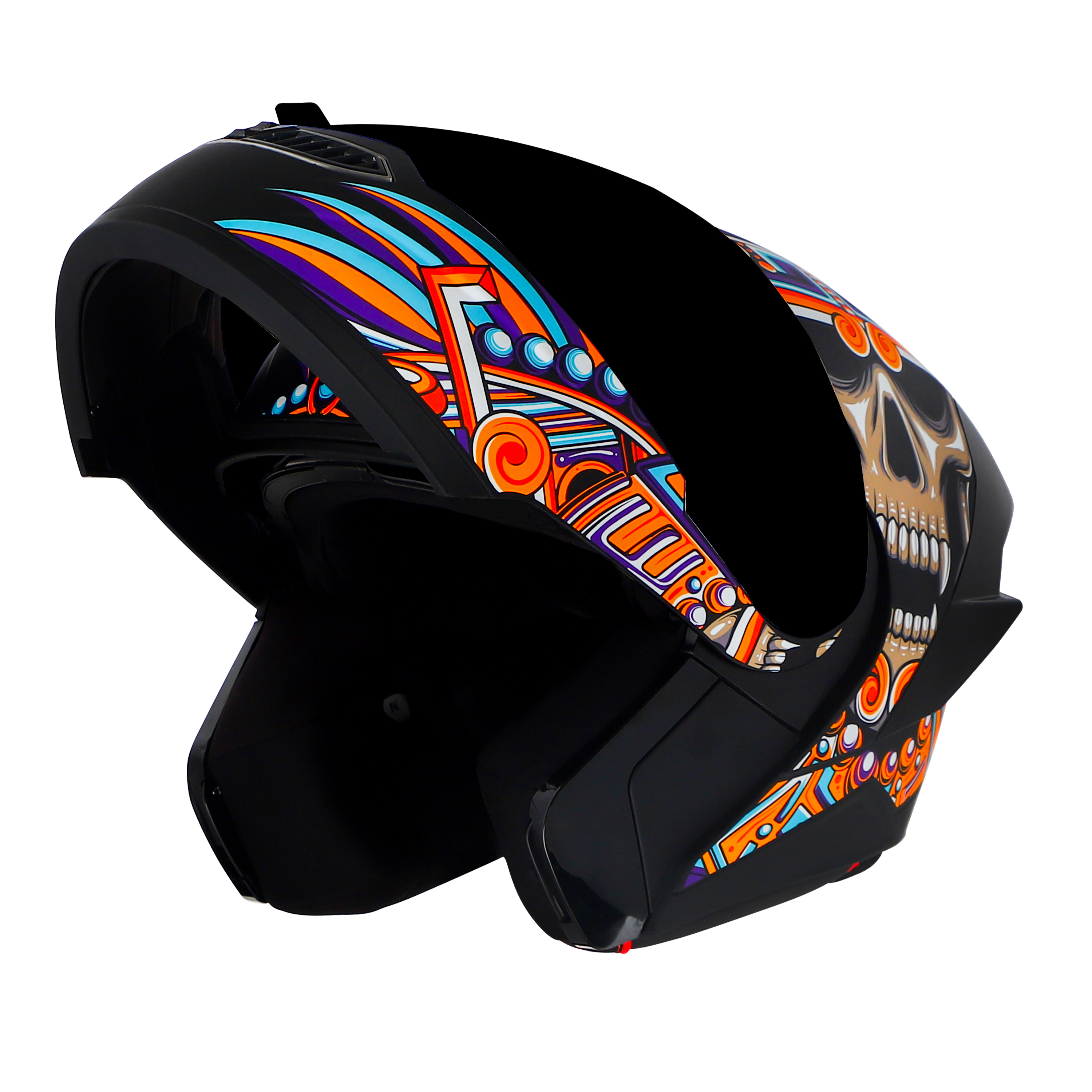 Steelbird SBA-8 Hunt ISI Certified Flip-Up Graphic Helmet For Men And Women (Glossy Black Orange With Black Spoiler And Smoke Visor)