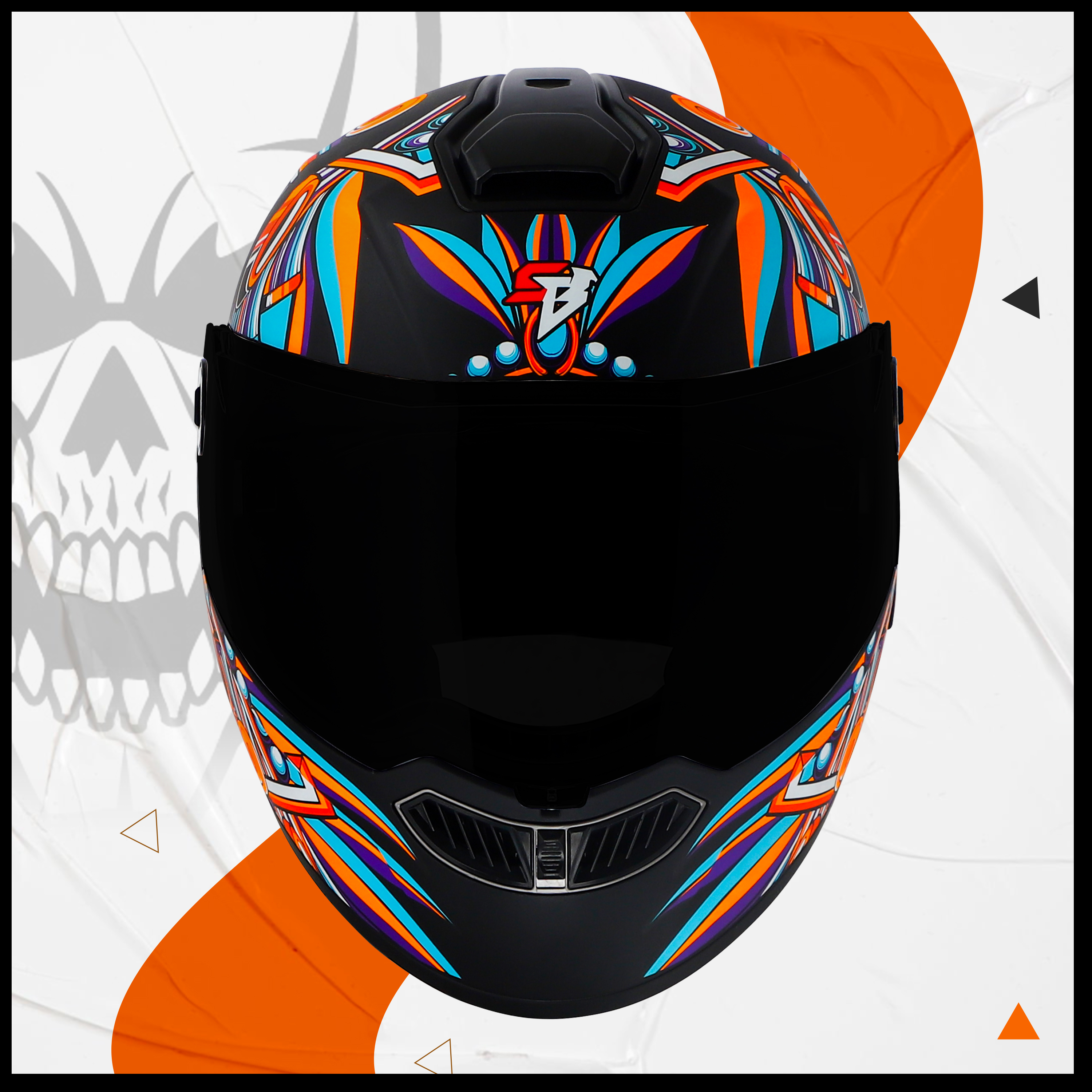 Steelbird SBA-8 Hunt ISI Certified Flip-Up Graphic Helmet For Men And Women (Glossy Black Orange With Black Spoiler And Smoke Visor)