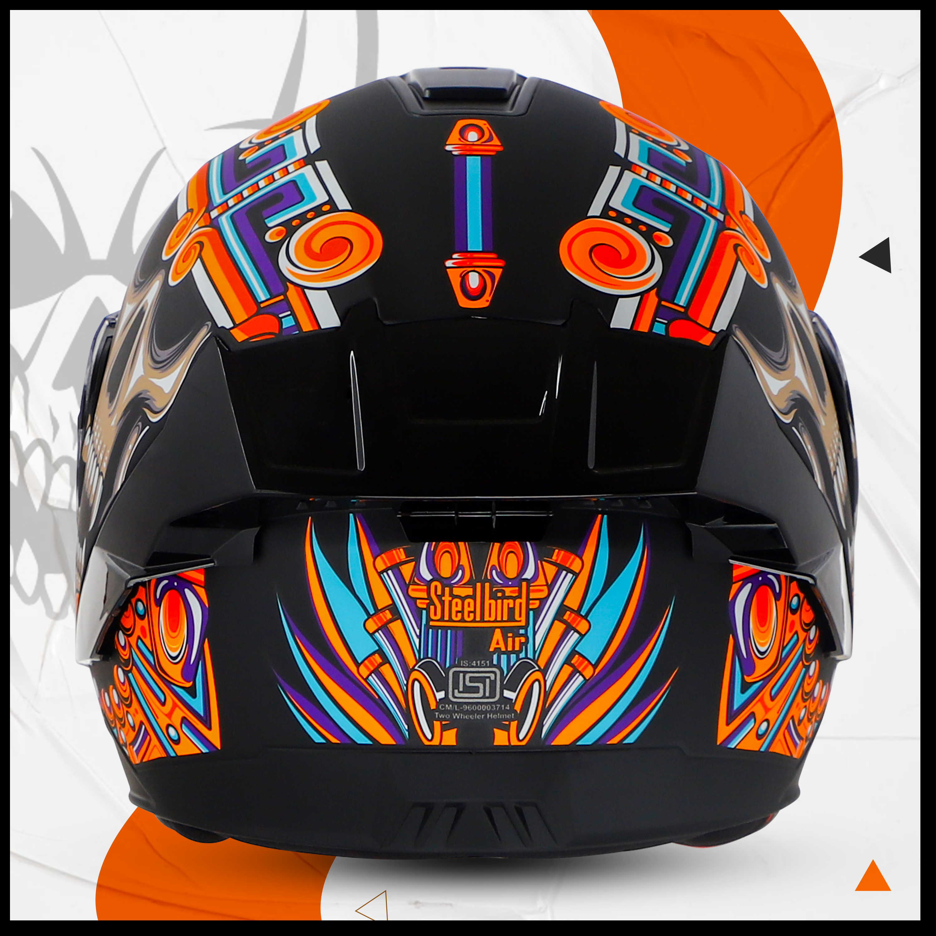 Steelbird SBA-8 Hunt ISI Certified Flip-Up Graphic Helmet For Men And Women (Glossy Black Orange With Black Spoiler And Smoke Visor)