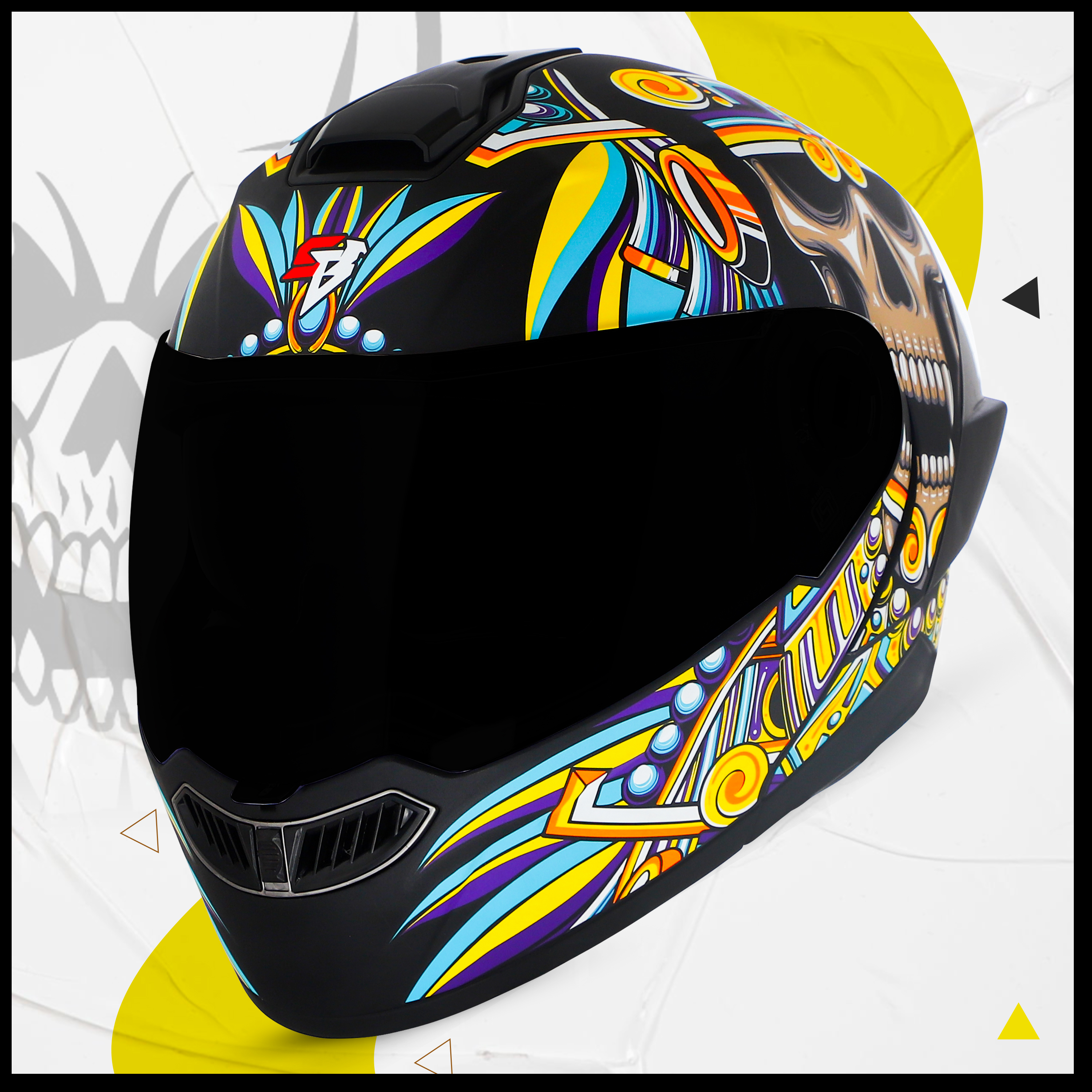 Steelbird SBA-8 Hunt ISI Certified Flip-Up Graphic Helmet For Men And Women (Glossy Black Yellow With Black Spoiler And Smoke Visor)