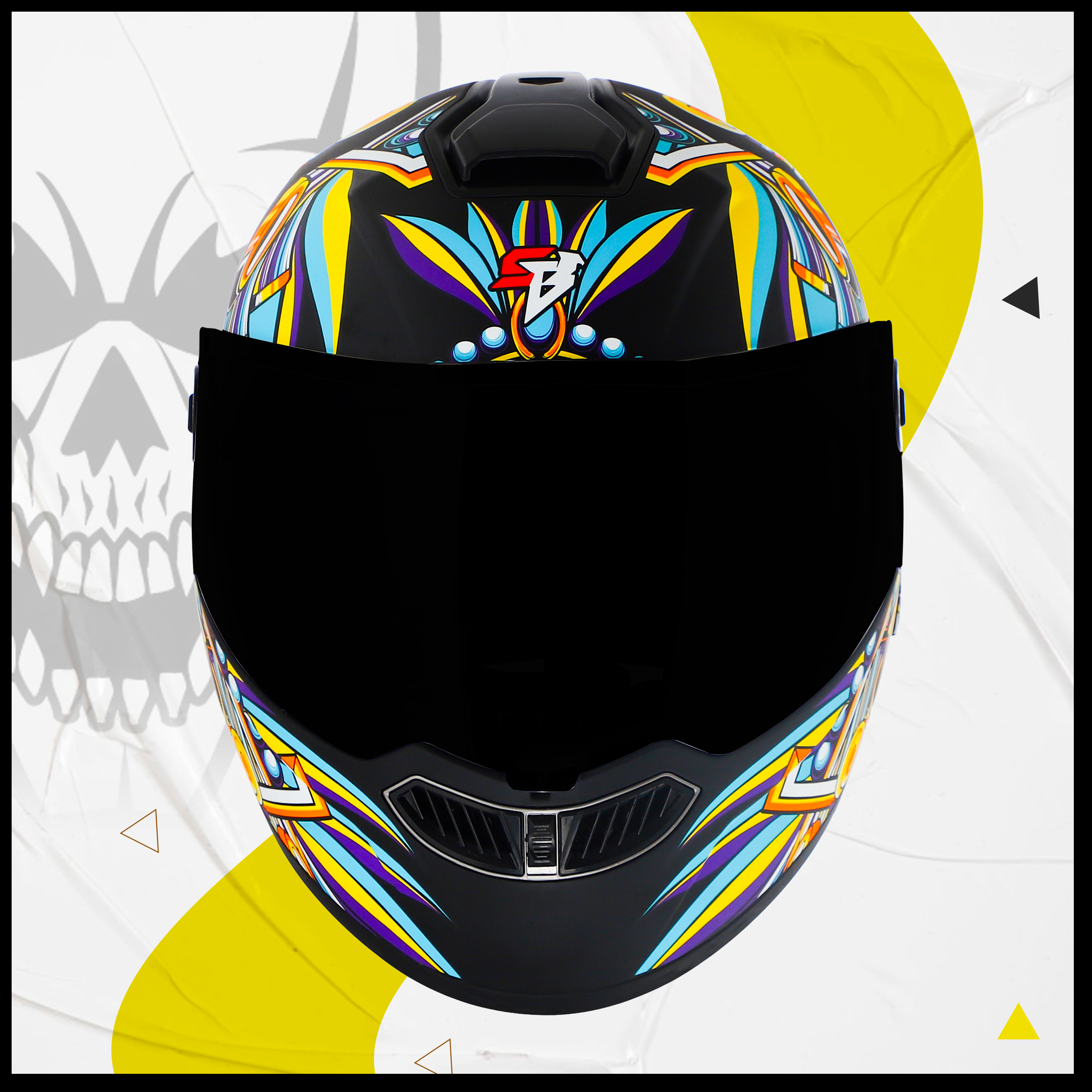 Steelbird SBA-8 Hunt ISI Certified Flip-Up Graphic Helmet For Men And Women (Glossy Black Yellow With Black Spoiler And Smoke Visor)