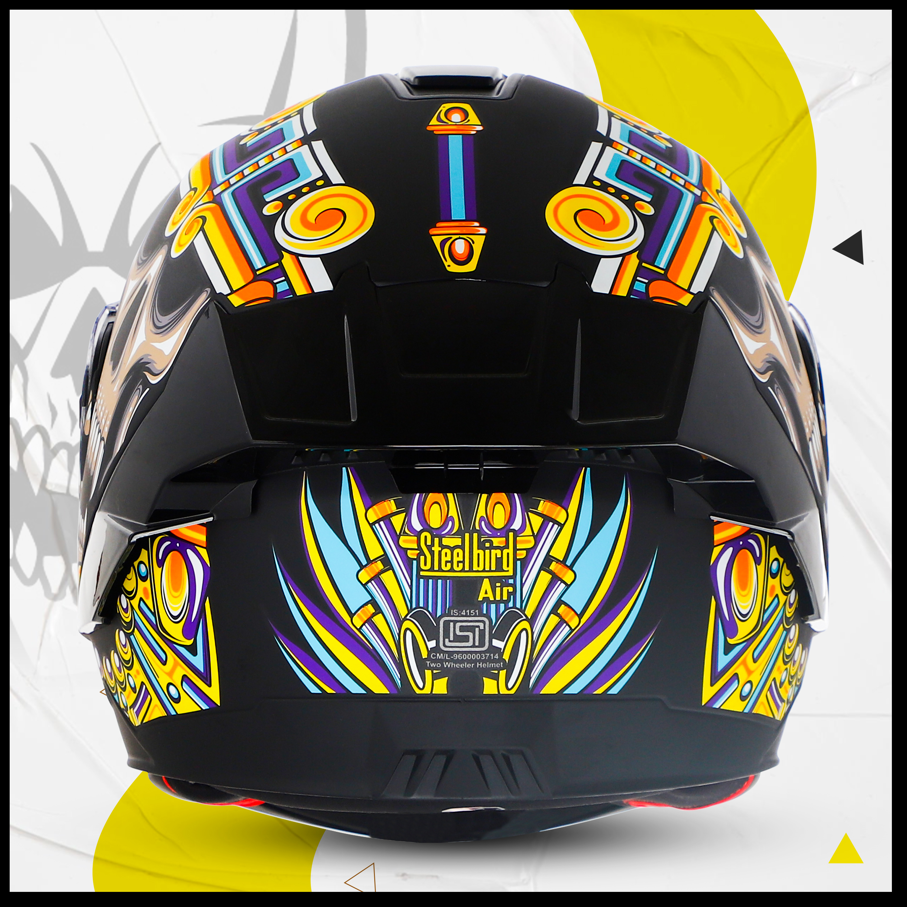 Steelbird SBA-8 Hunt ISI Certified Flip-Up Graphic Helmet For Men And Women (Glossy Black Yellow With Black Spoiler And Smoke Visor)