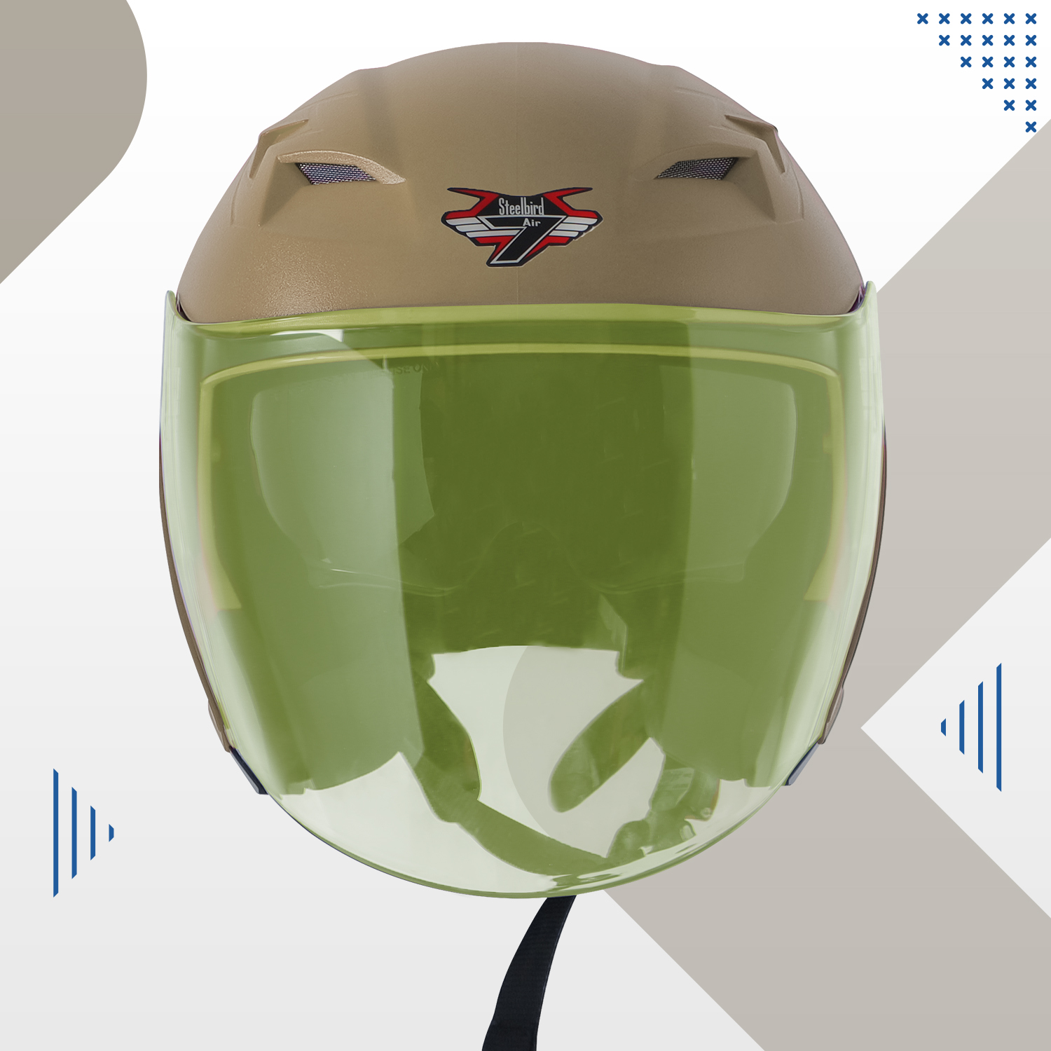 Steelbird SBA-17 7Wings ISI Certified Open Face Helmet For Men And Women With Inner Smoke Sun Shield (Dashing Desert Storm With Tinted Yellow Visor)