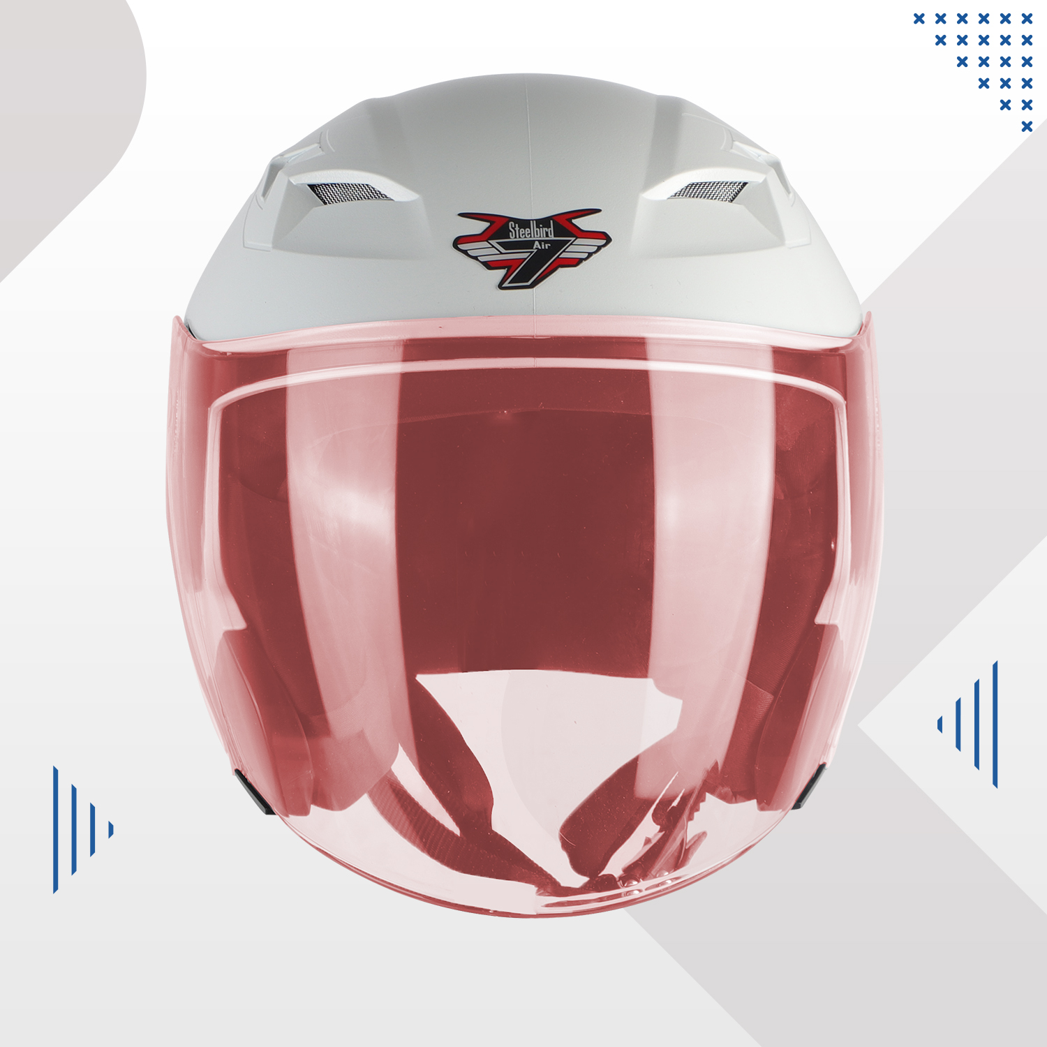 Steelbird SBA-17 7Wings ISI Certified Open Face Helmet For Men And Women With Inner Smoke Sun Shield (Dashing White With Tinted Red Visor)