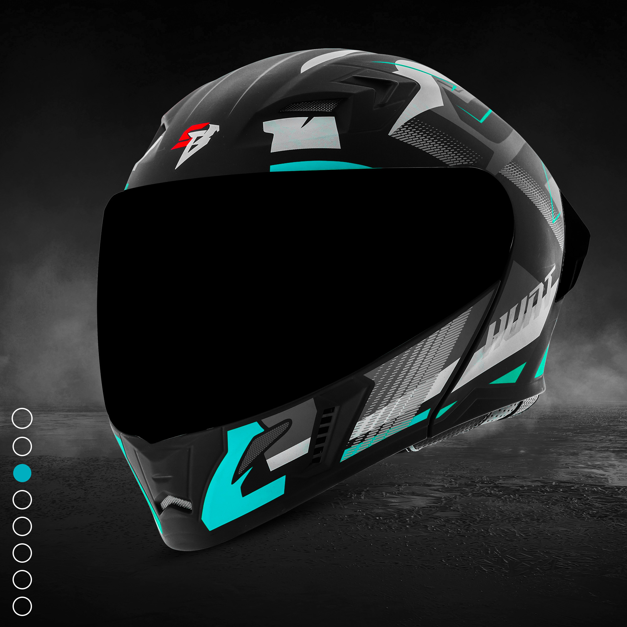 Steelbird SBA-20 Hunt ISI Certified Flip-Up Graphic Helmet For Men And Women (Matt Black Sea Green With Black Spoiler And Smoke Visor)