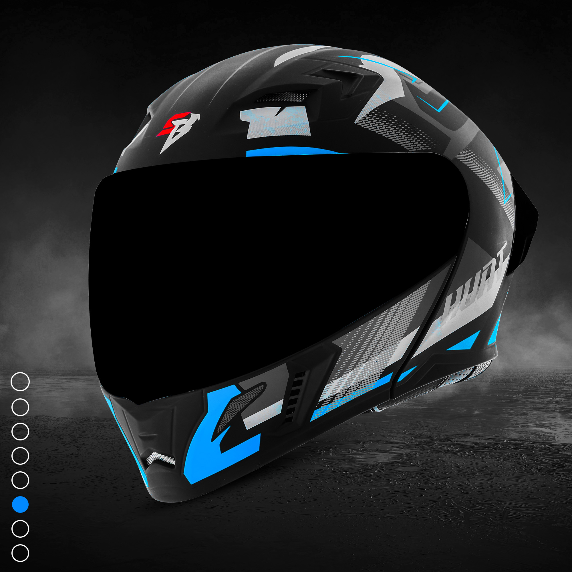 Steelbird SBA-20 Hunt ISI Certified Flip-Up Graphic Helmet For Men And Women (Matt Black Jazz Blue With Black Spoiler And Smoke Visor)