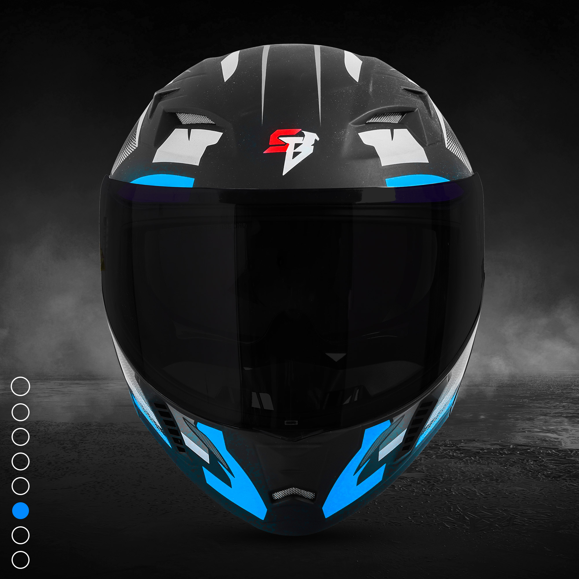 Steelbird SBA-20 Hunt ISI Certified Flip-Up Graphic Helmet For Men And Women (Matt Black Jazz Blue With Black Spoiler And Smoke Visor)