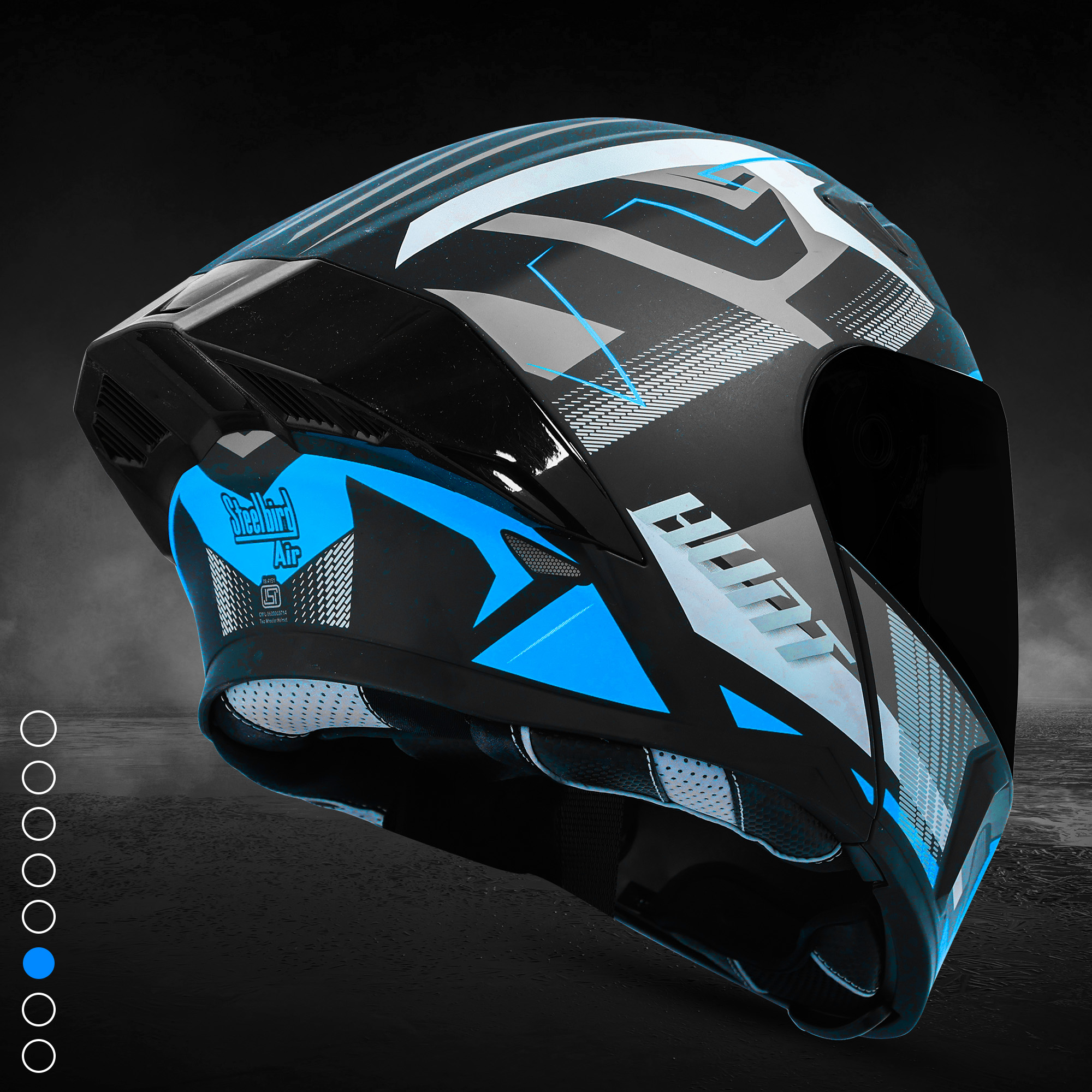 Steelbird SBA-20 Hunt ISI Certified Flip-Up Graphic Helmet For Men And Women (Matt Black Jazz Blue With Black Spoiler And Smoke Visor)