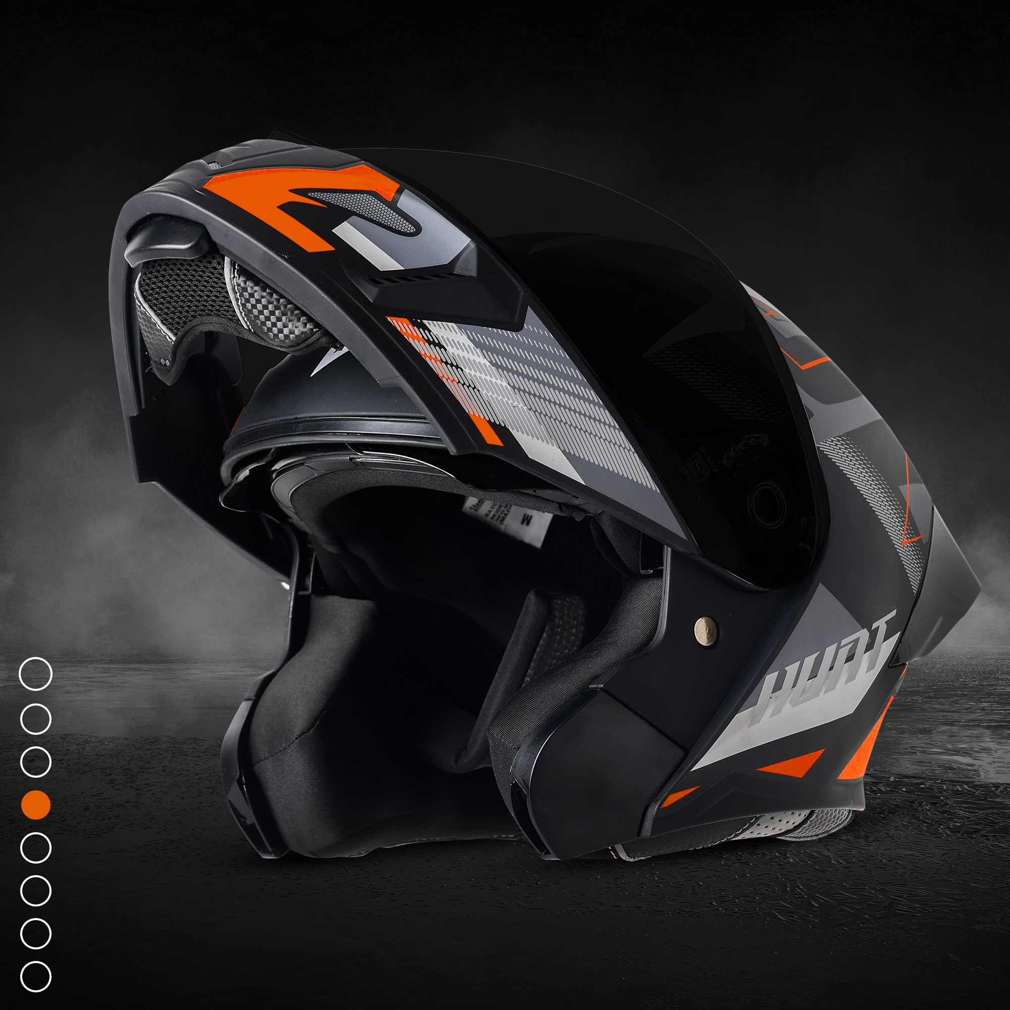 Steelbird SBA-20 Hunt ISI Certified Flip-Up Graphic Helmet For Men And Women (Matt Black Orange With Black Spoiler And Smoke Visor)