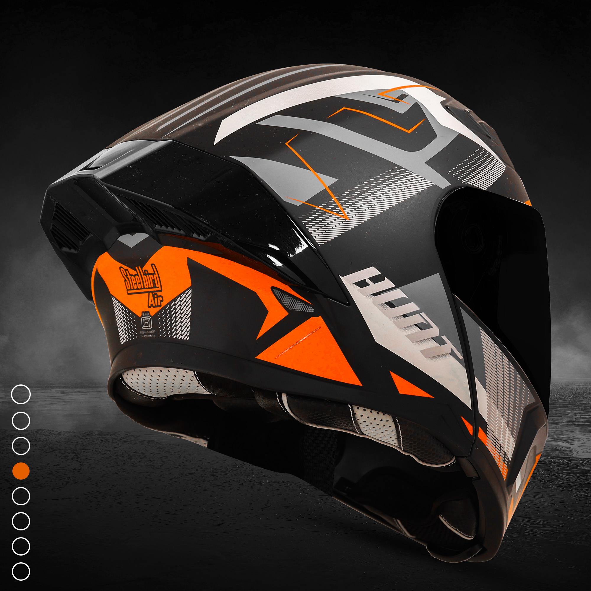 Steelbird SBA-20 Hunt ISI Certified Flip-Up Graphic Helmet For Men And Women (Matt Black Orange With Black Spoiler And Smoke Visor)