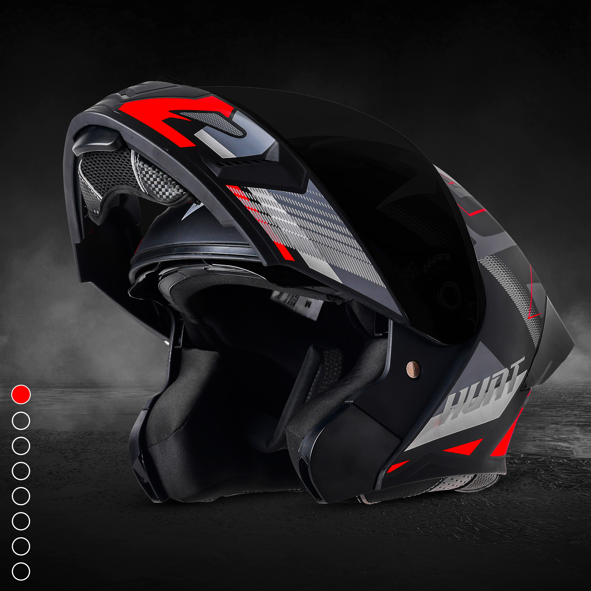 Steelbird SBA-20 Hunt ISI Certified Flip-Up Graphic Helmet For Men And Women (Matt Black Red With Black Spoiler And Smoke Visor)