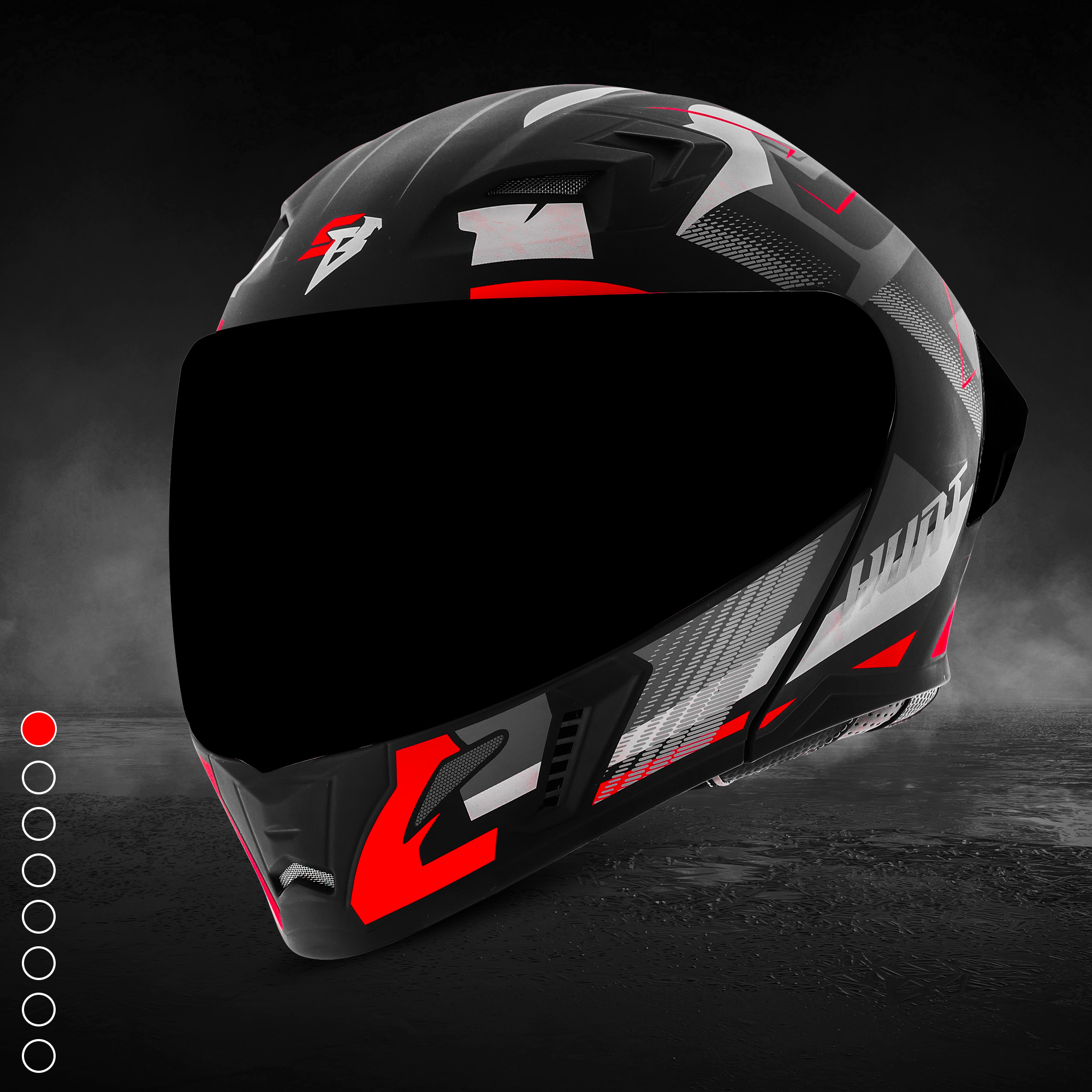 Steelbird SBA-20 Hunt ISI Certified Flip-Up Graphic Helmet For Men And Women (Matt Black Red With Black Spoiler And Smoke Visor)