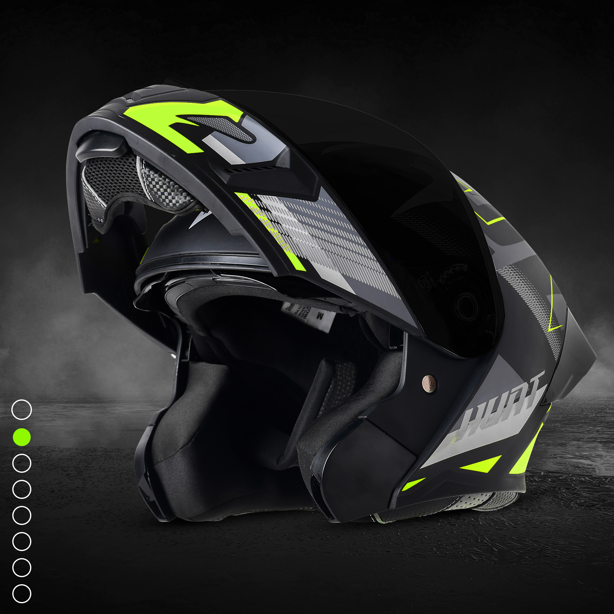 Steelbird SBA-20 Hunt ISI Certified Flip-Up Graphic Helmet For Men And Women (Matt Black Neon With Black Spoiler And Smoke Visor)