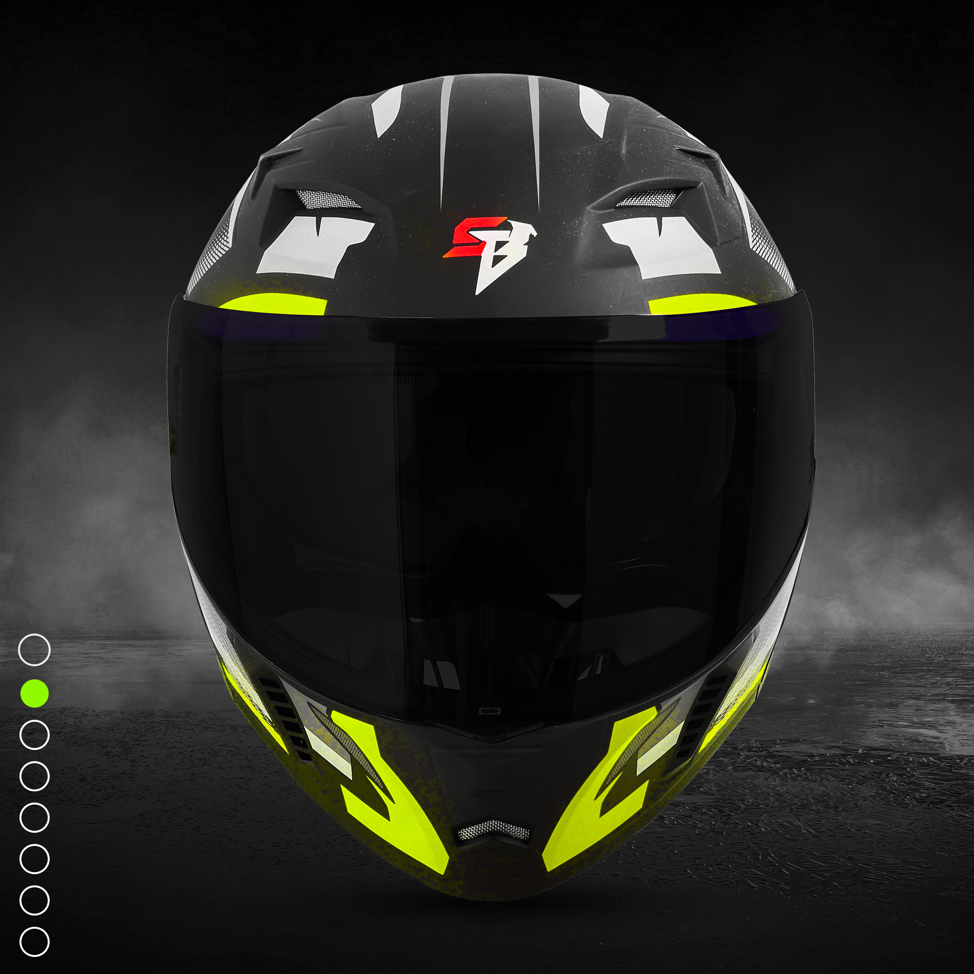 Steelbird SBA-20 Hunt ISI Certified Flip-Up Graphic Helmet For Men And Women (Matt Black Neon With Black Spoiler And Smoke Visor)