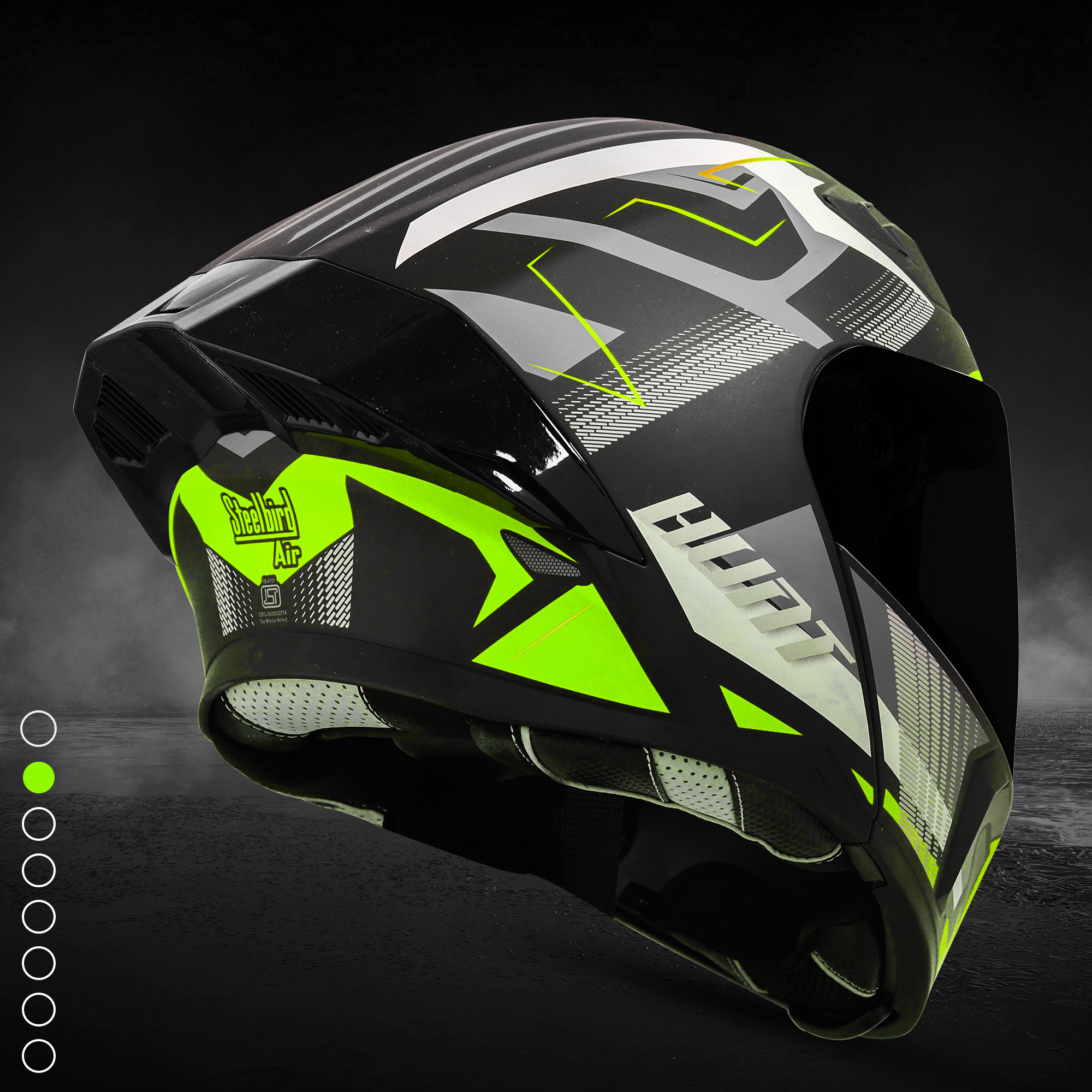 Steelbird SBA-20 Hunt ISI Certified Flip-Up Graphic Helmet For Men And Women (Matt Black Neon With Black Spoiler And Smoke Visor)