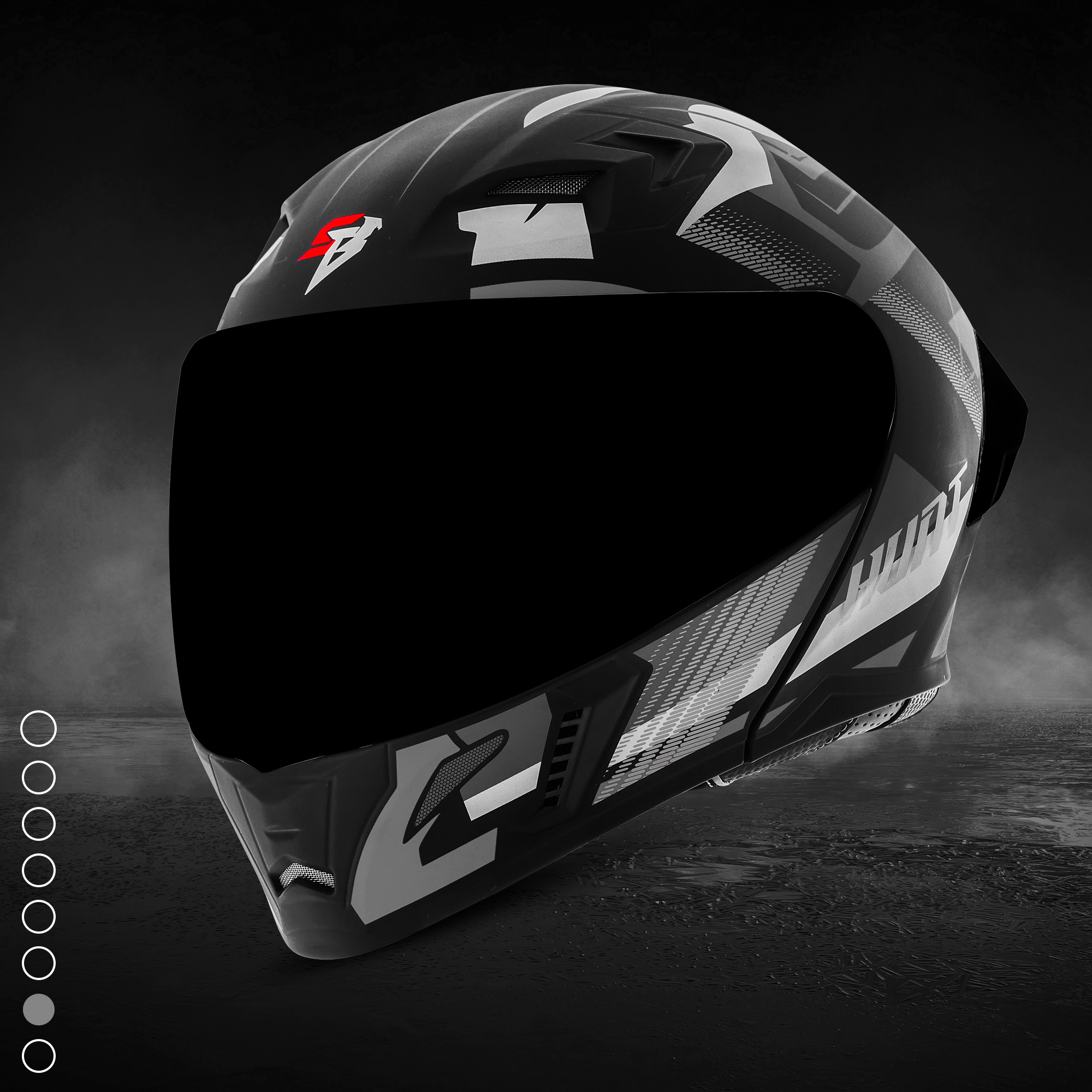 Steelbird SBA-20 Hunt ISI Certified Flip-Up Graphic Helmet For Men And Women (Matt Black Grey With Black Spoiler And Smoke Visor)