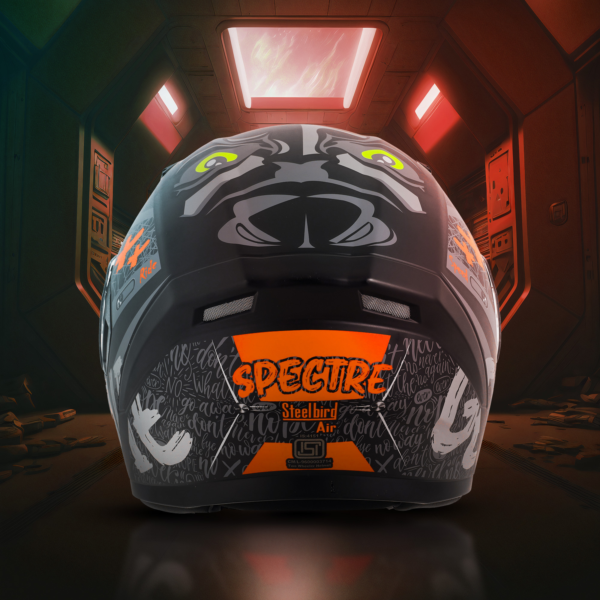 Steelbird SBA-21 Genie ISI Certified Full Face Graphic Helmet For Men And Women With Inner Smoke Sun Shield (Glossy Black Orange)