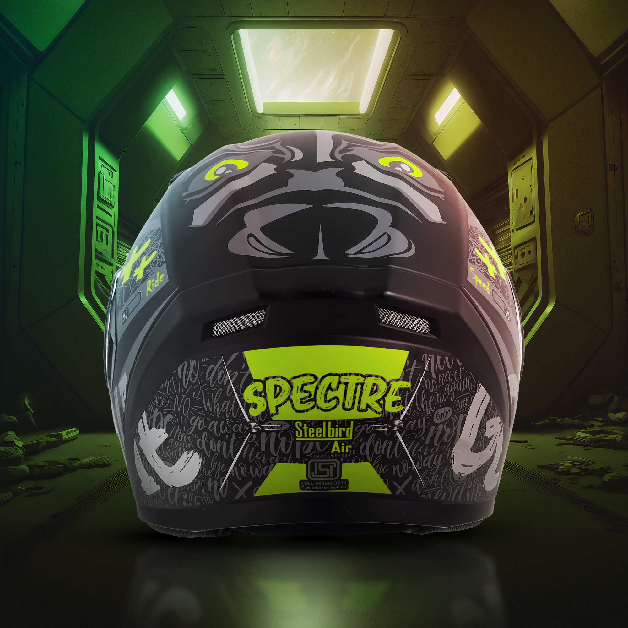 Steelbird SBA-21 Genie ISI Certified Full Face Graphic Helmet For Men And Women With Inner Smoke Sun Shield (Glossy Black Neon)