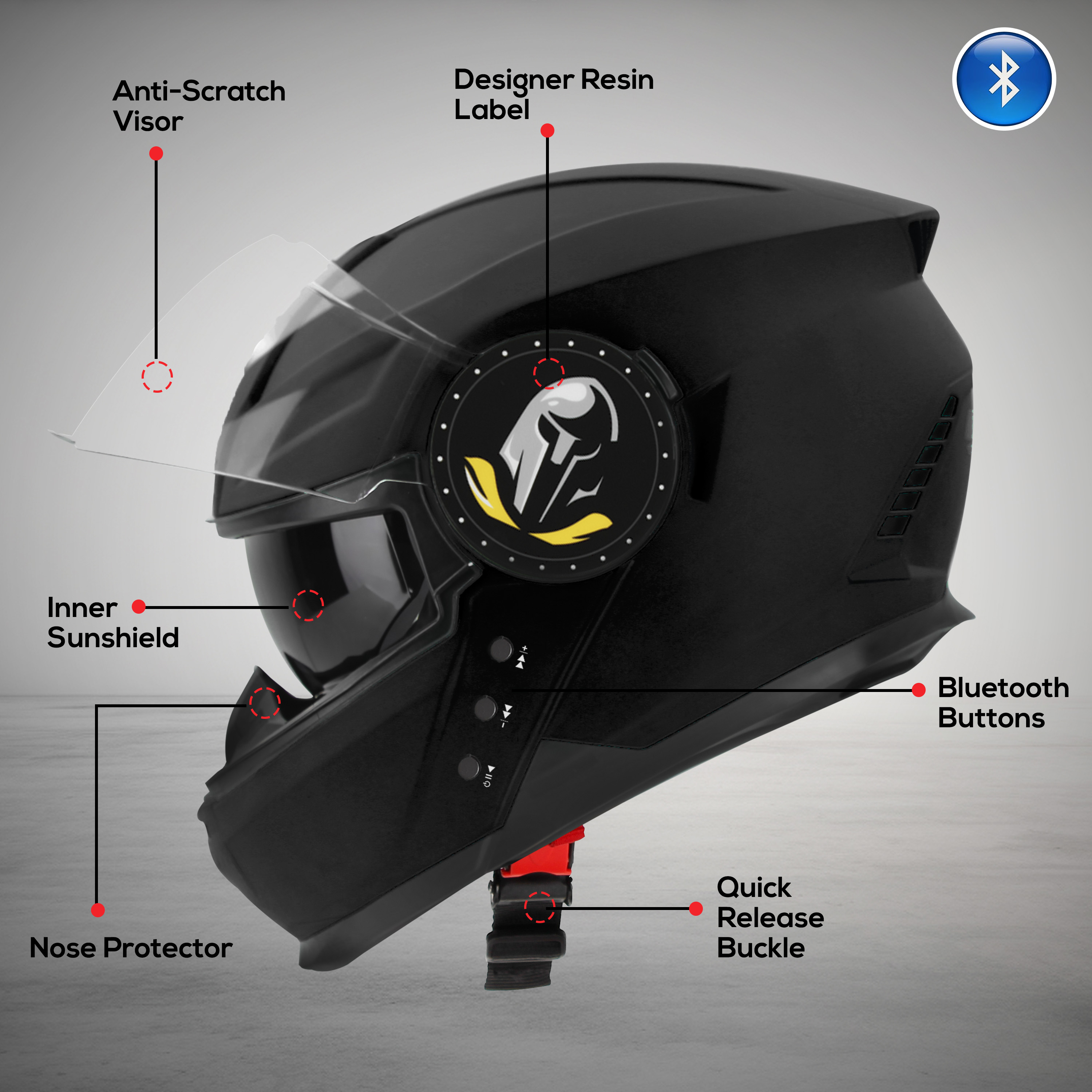 Steelbird Bluetooth Full Face ISI Certified Helmet For Men With Inner Smoke Sun Shield | SBH-40 7Wings (Dashing Black)