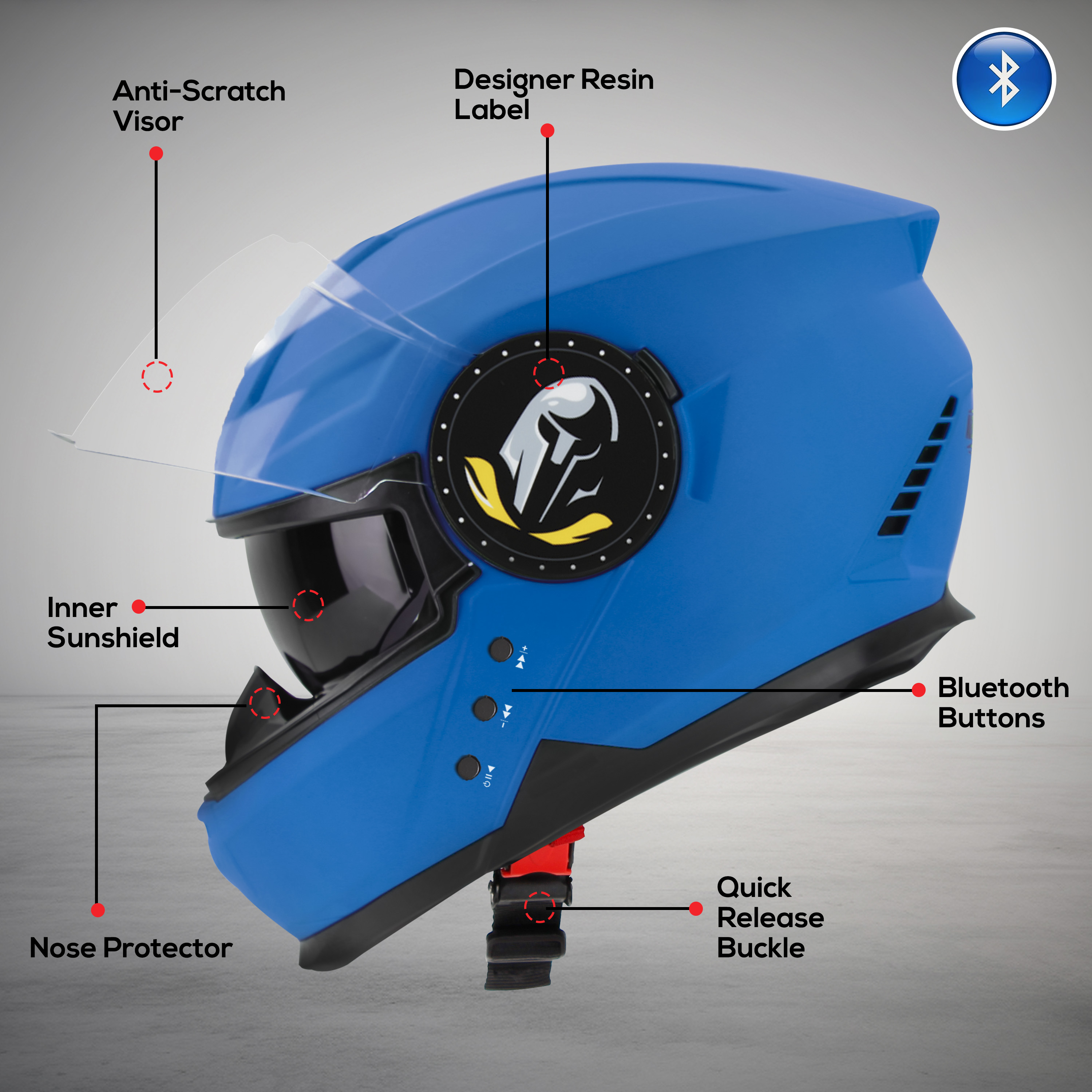 Steelbird Bluetooth Full Face ISI Certified Helmet For Men With Inner Smoke Sun Shield | SBH-40 7Wings (Dashing Blue)