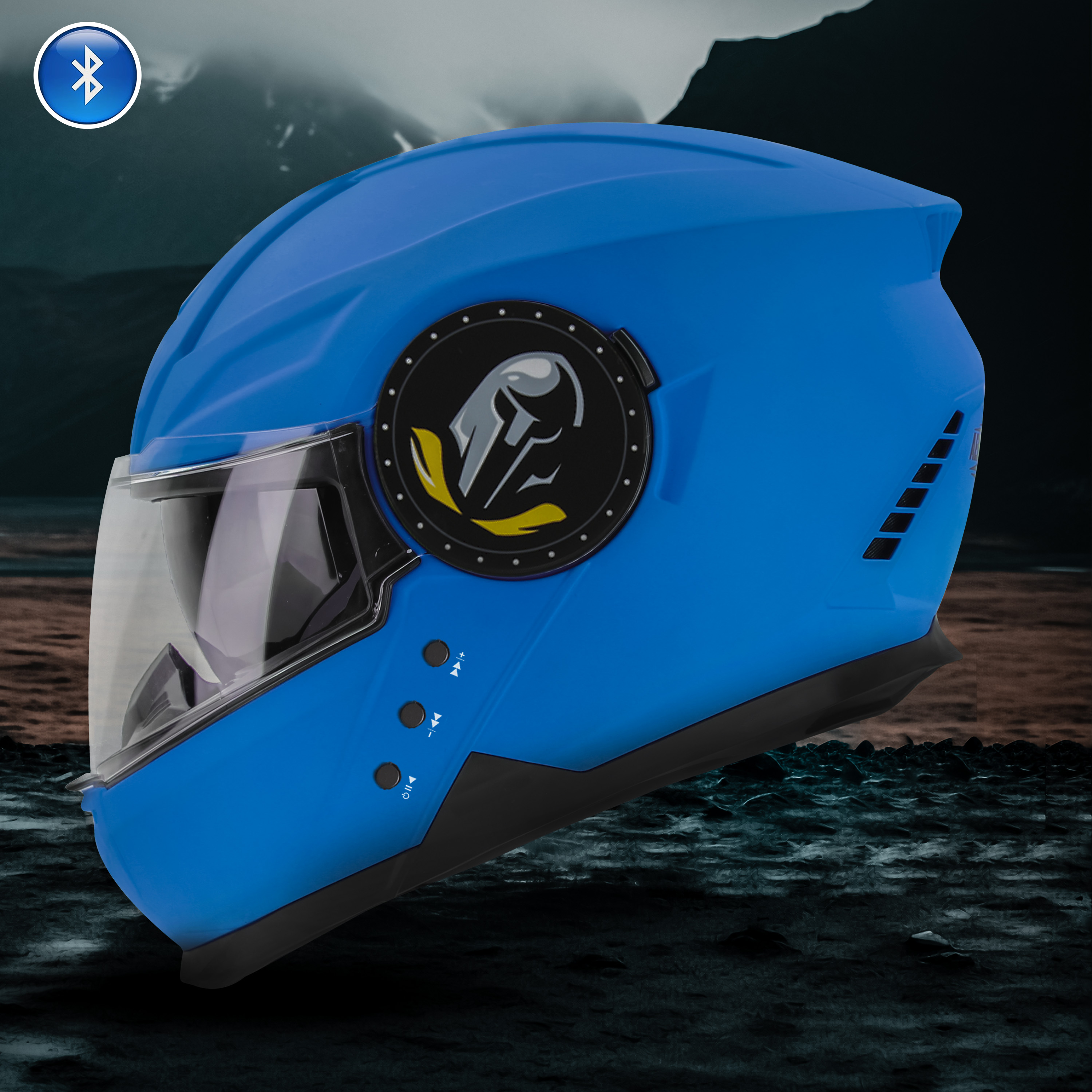 Steelbird Bluetooth Full Face ISI Certified Helmet For Men With Inner Smoke Sun Shield | SBH-40 7Wings (Dashing Blue)