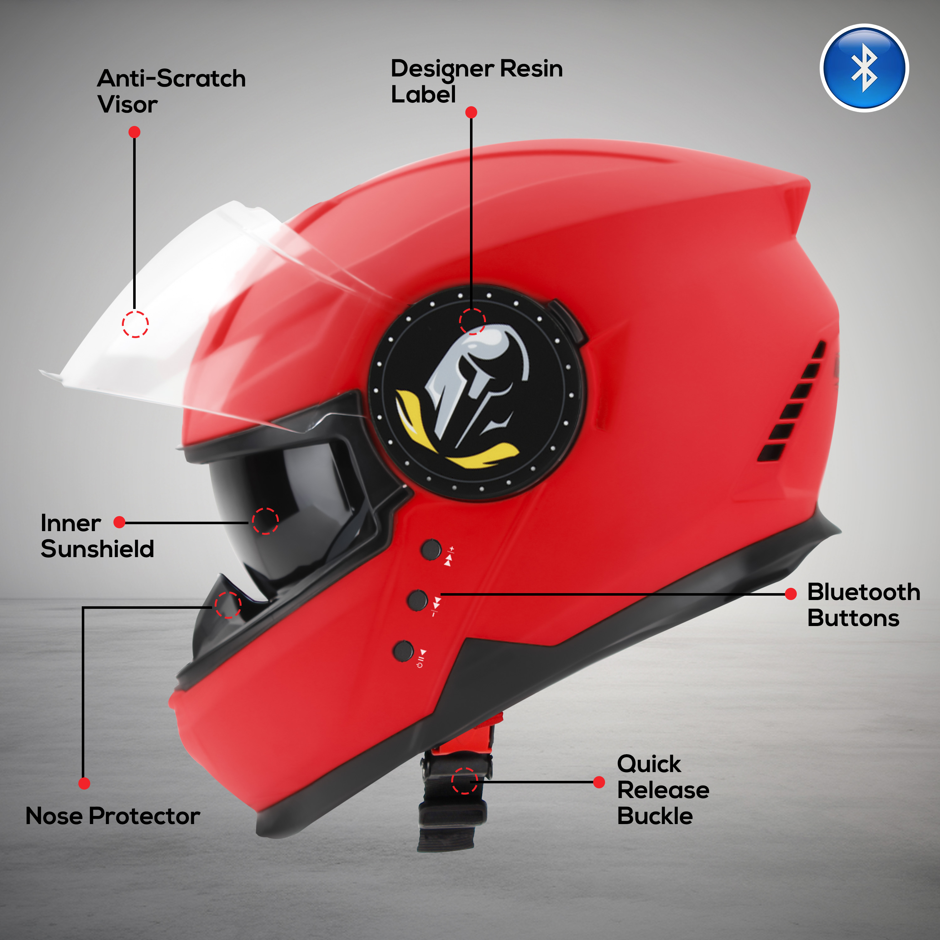 Steelbird Bluetooth Full Face ISI Certified Helmet For Men With Inner Smoke Sun Shield | SBH-40 7Wings (Dashing Red)