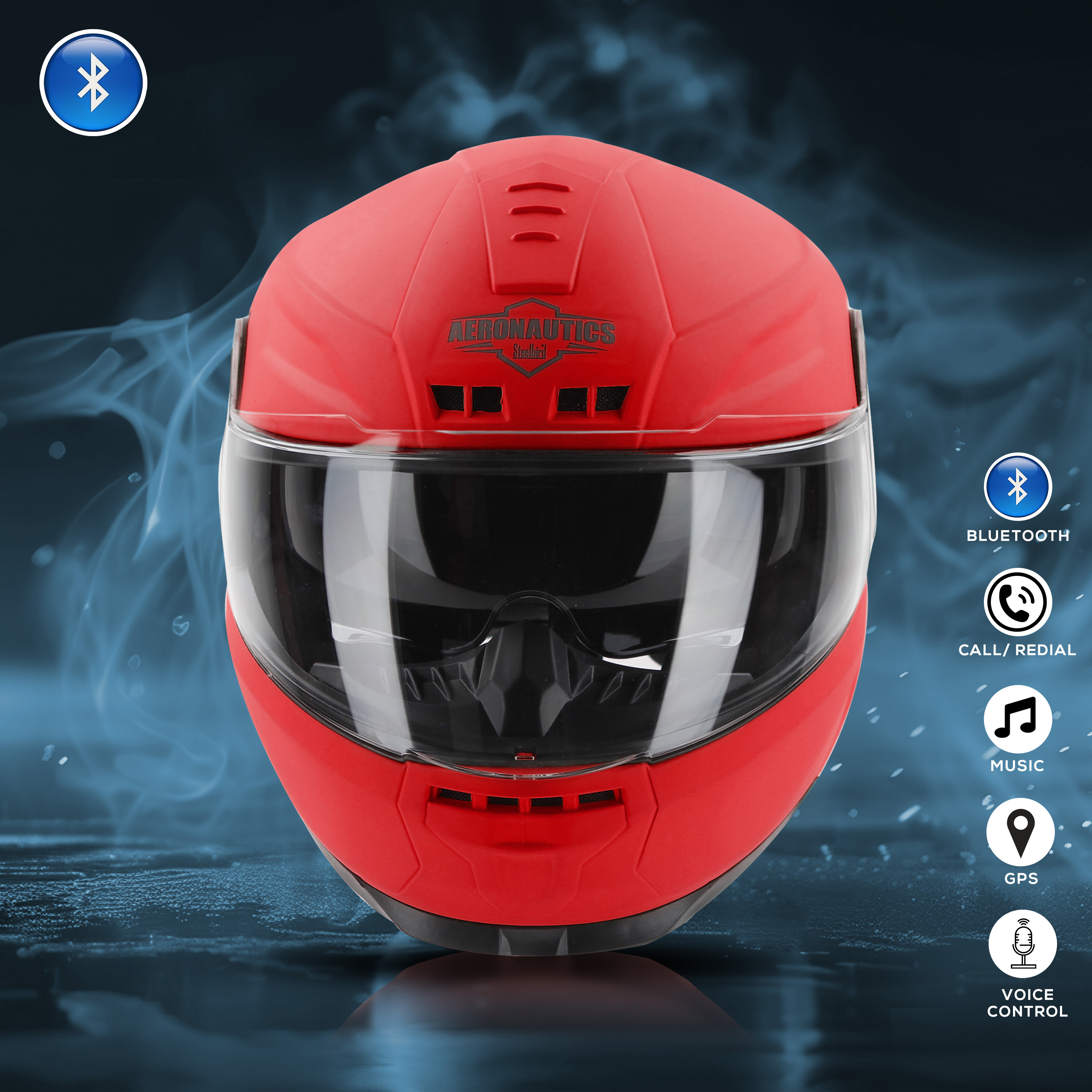 Steelbird Bluetooth Full Face ISI Certified Helmet For Men With Inner Smoke Sun Shield | SBH-40 7Wings (Dashing Red)