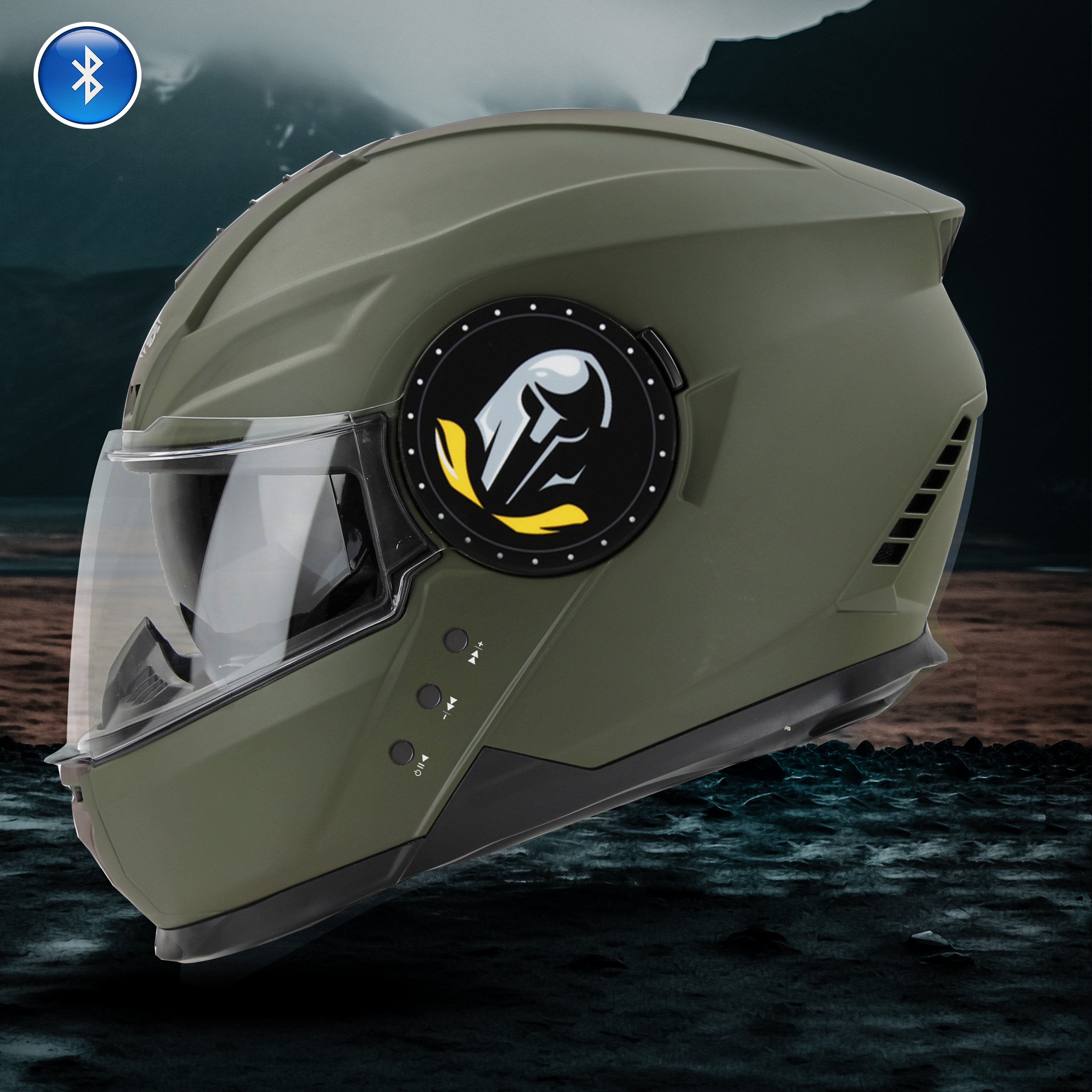 Steelbird Bluetooth Full Face ISI Certified Helmet For Men With Inner Smoke Sun Shield | SBH-40 7Wings (Dashing Battle Green)