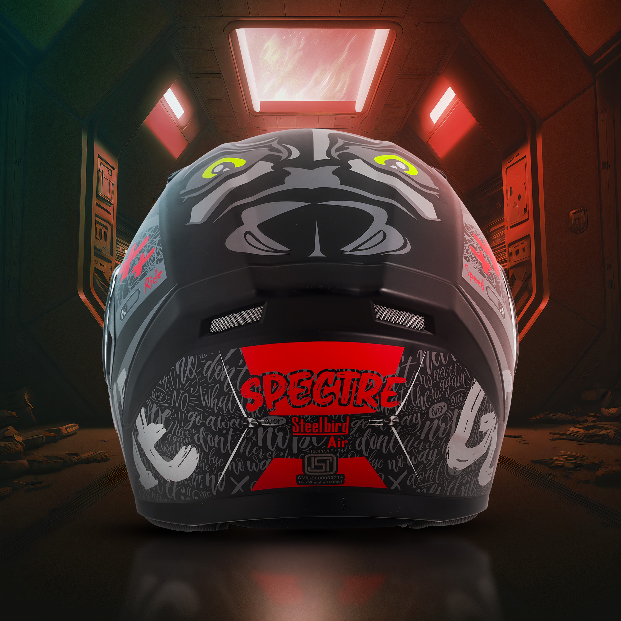 Steelbird SBA-21 Genie ISI Certified Full Face Graphic Helmet For Men And Women (Glossy Black Red With Smoke Visor)