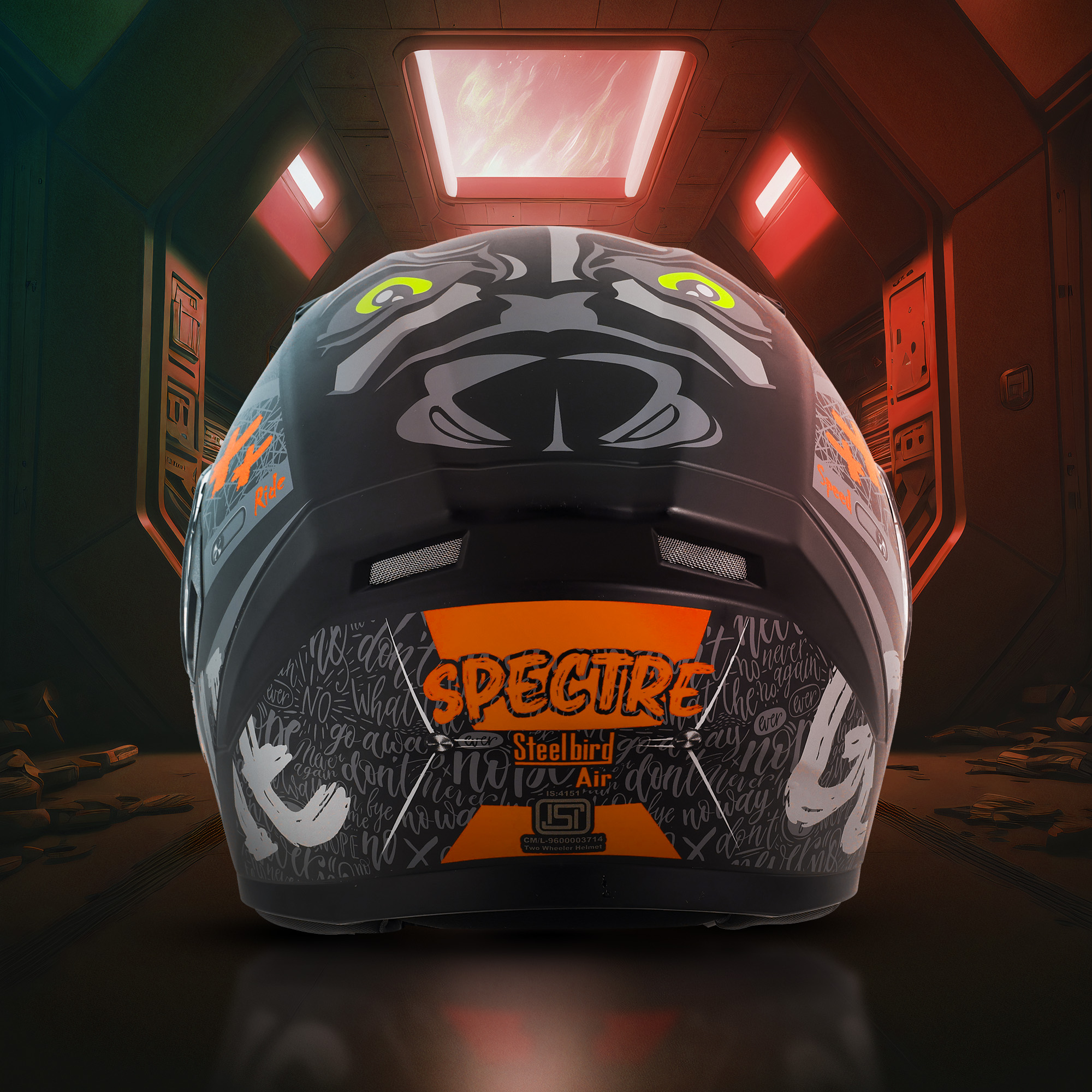 Steelbird SBA-21 Genie ISI Certified Full Face Graphic Helmet For Men And Women (Glossy Black Orange With Smoke Visor)