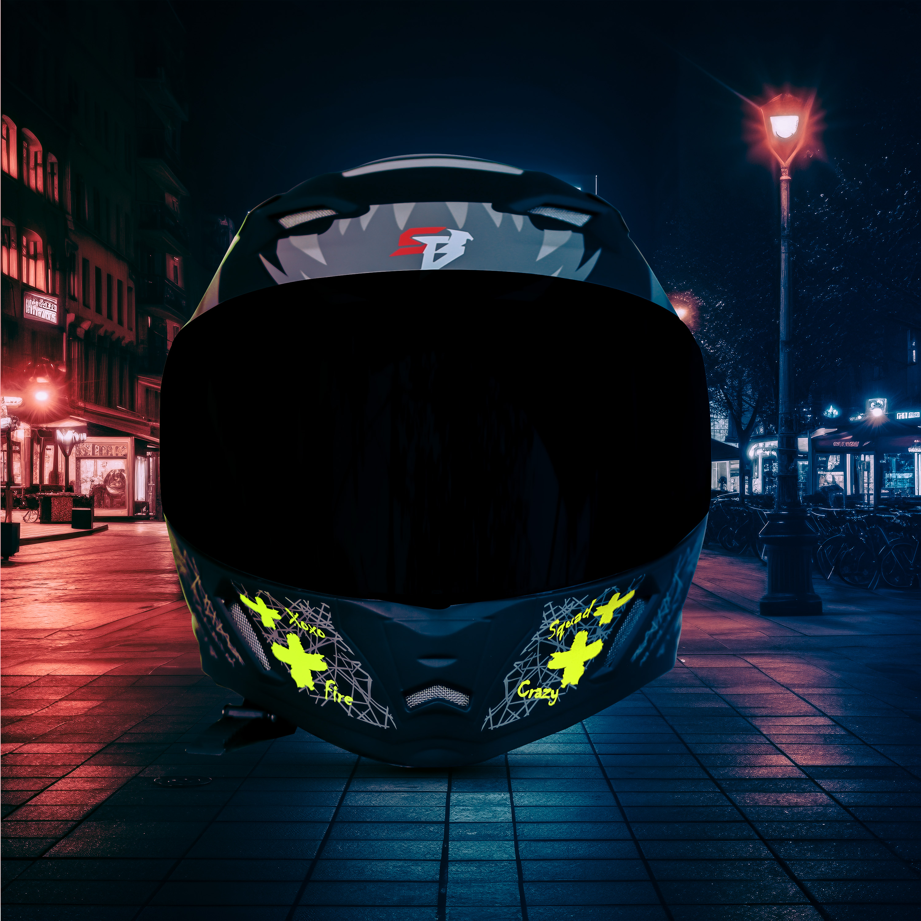 Steelbird SBA-21 Genie ISI Certified Full Face Graphic Helmet For Men And Women (Glossy Black Neon With Smoke Visor)