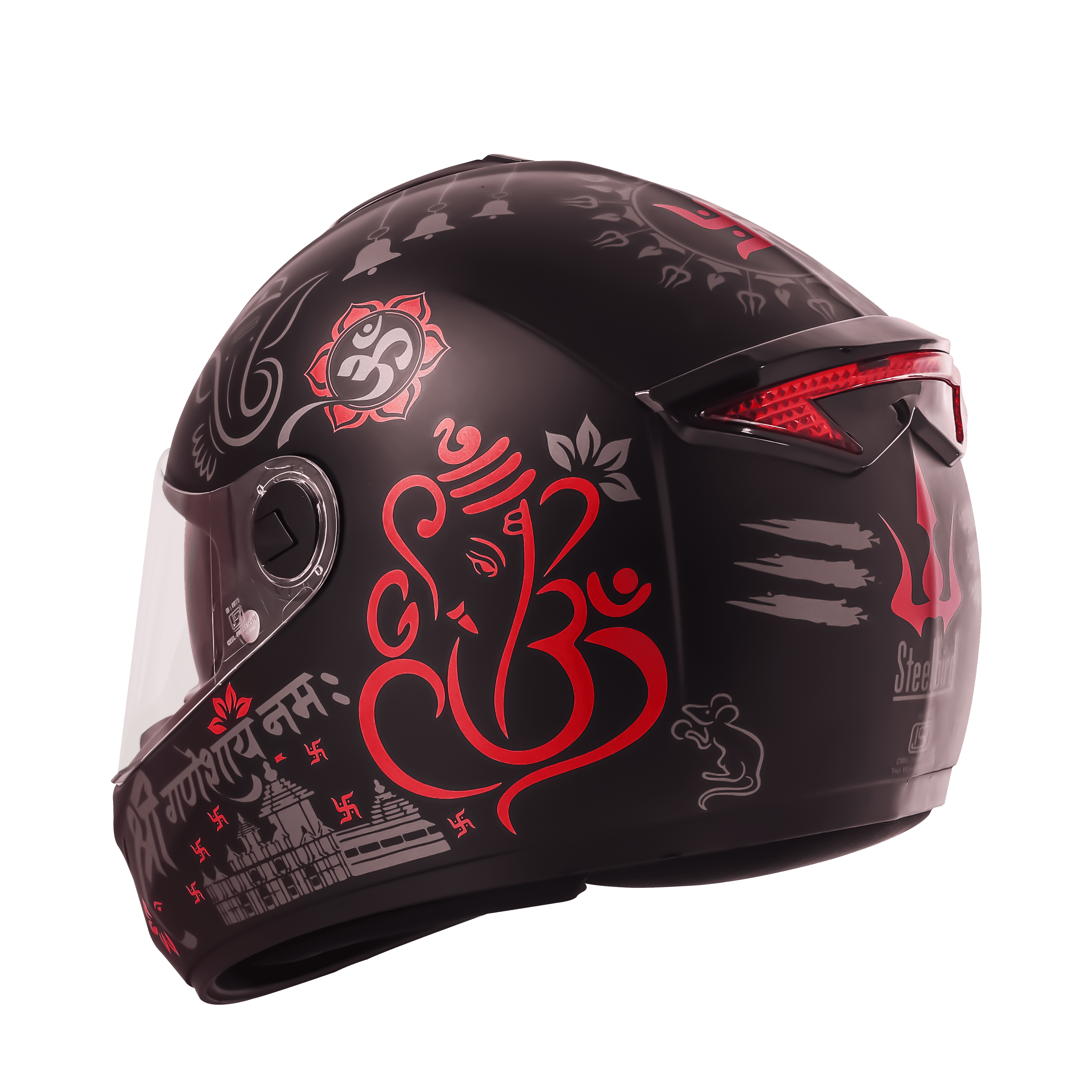 SBH-34 ISS REFLECTIVE SHREE GANESHA GLOSSY BLACK WITH RED