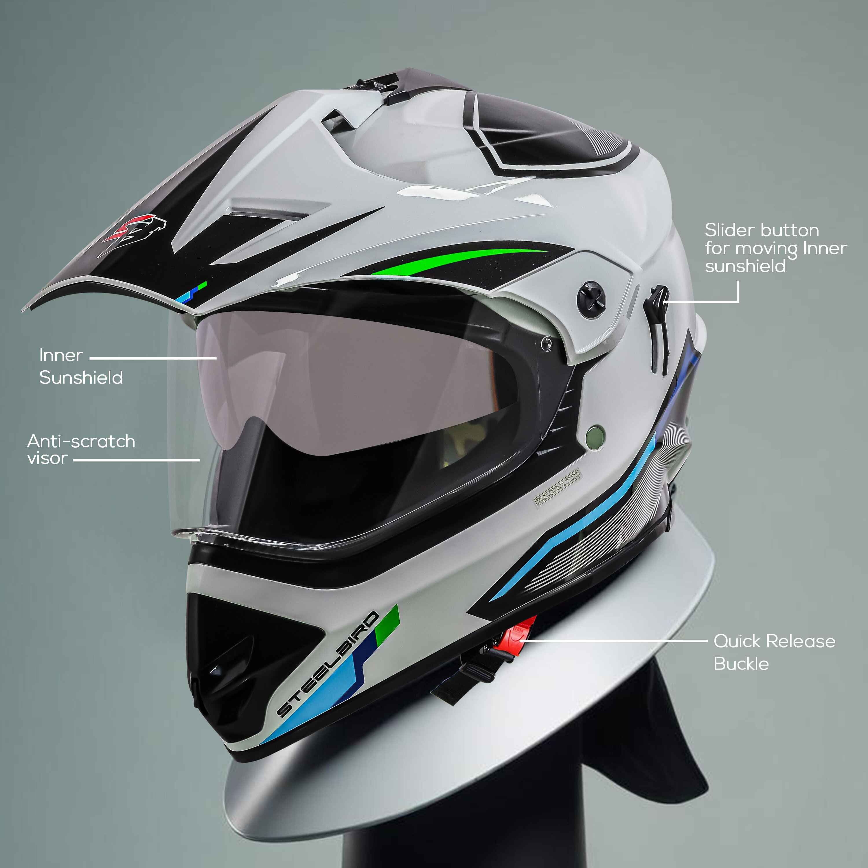 SBH-13 ISS RACER GLOSSY WHITE WITH GREEN 