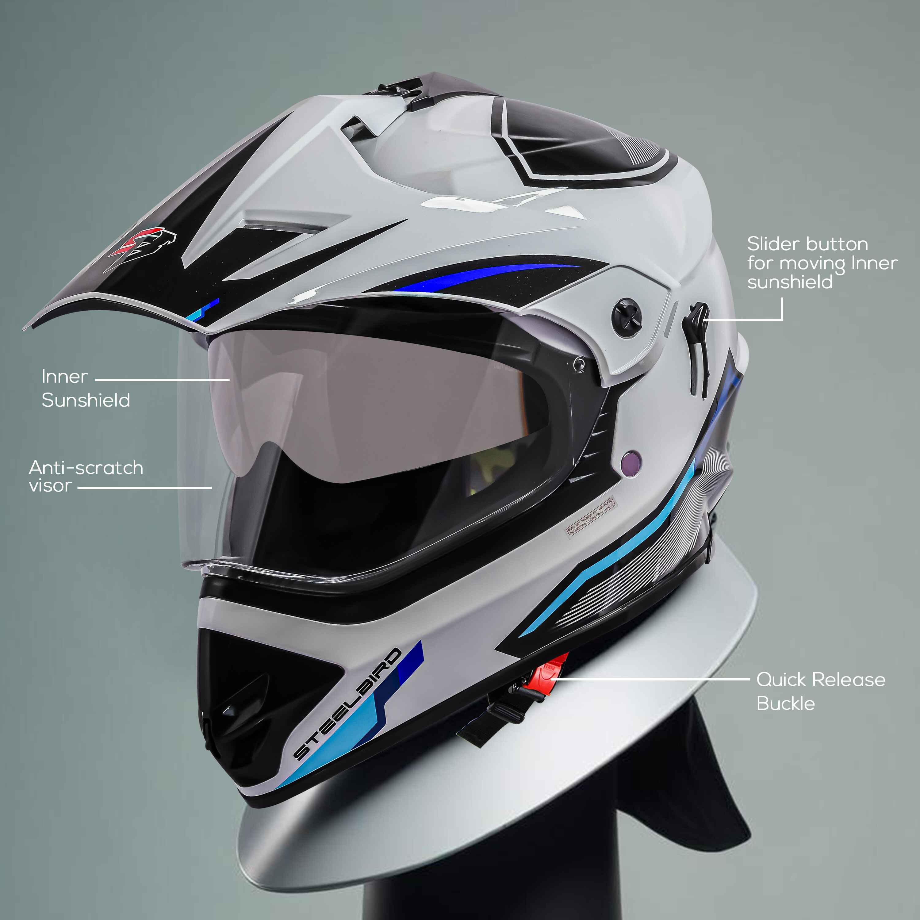 SBH-13 ISS RACER GLOSSY WHITE WITH BLUE 