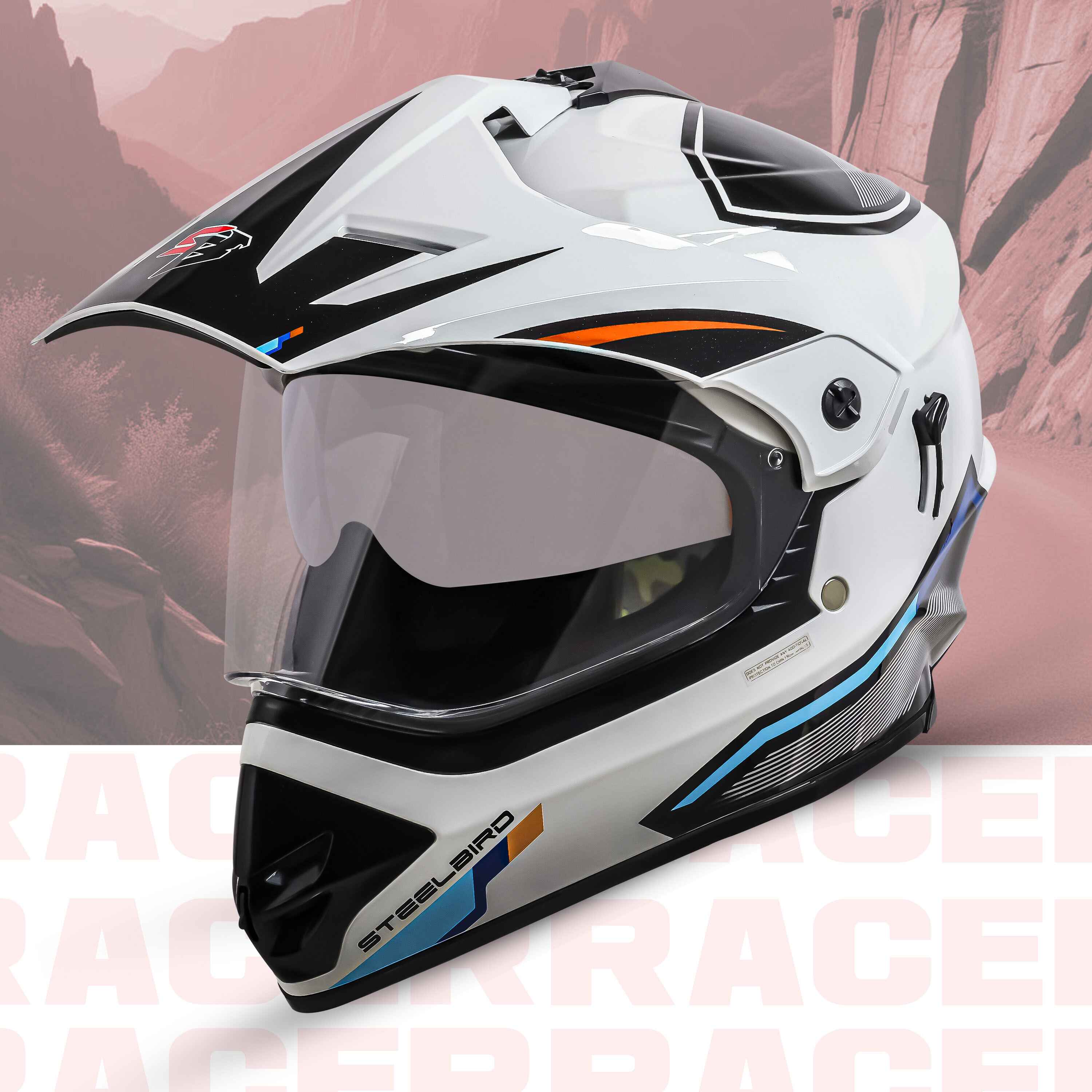 SBH-13 ISS RACER GLOSSY WHITE WITH ORANGE