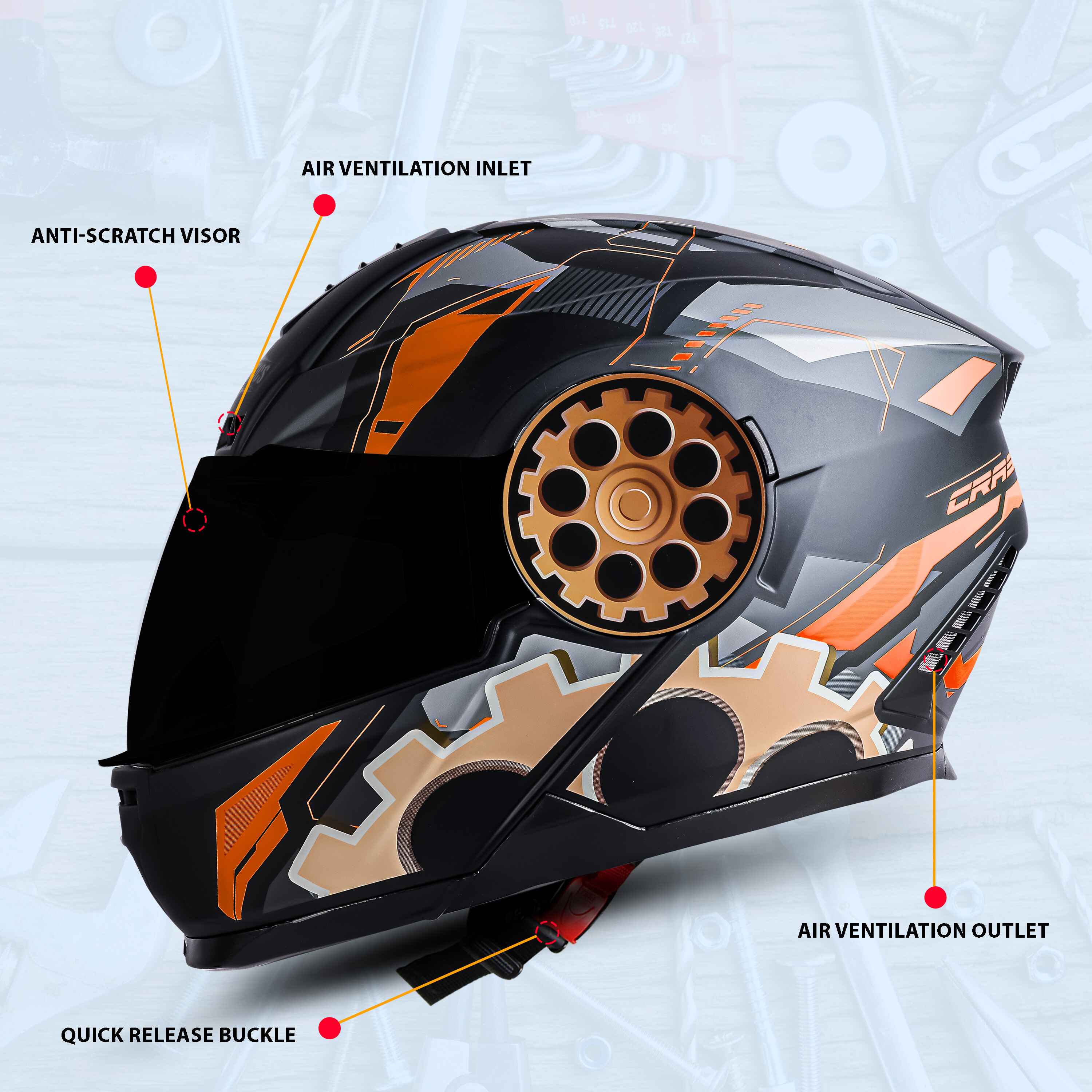 SBH-40 ISS CRASH GLOSSY BLACK WITH ORANGE 