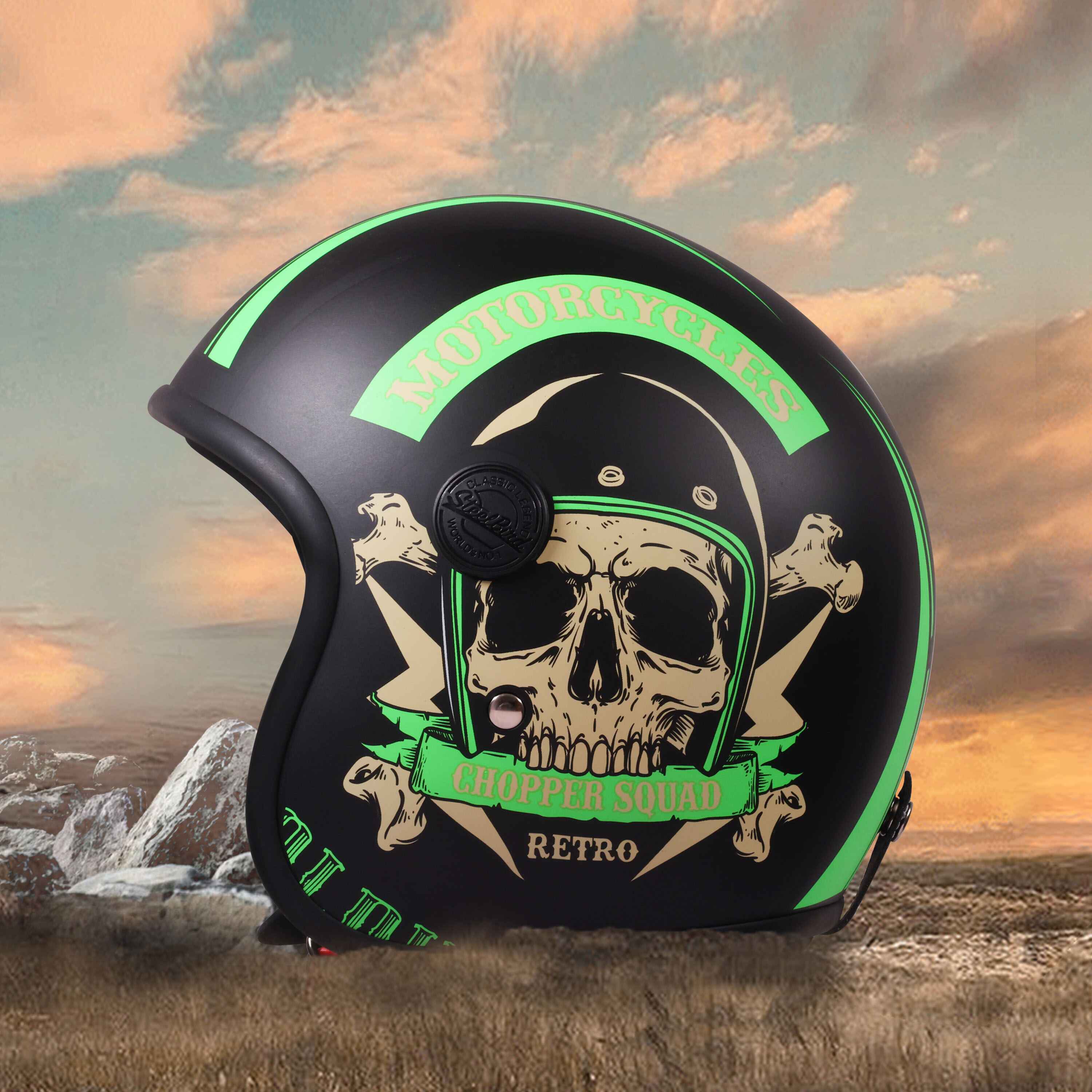 SBH-55 CHOPPER SQUAD GLOSSY BLACK WITH GREEN