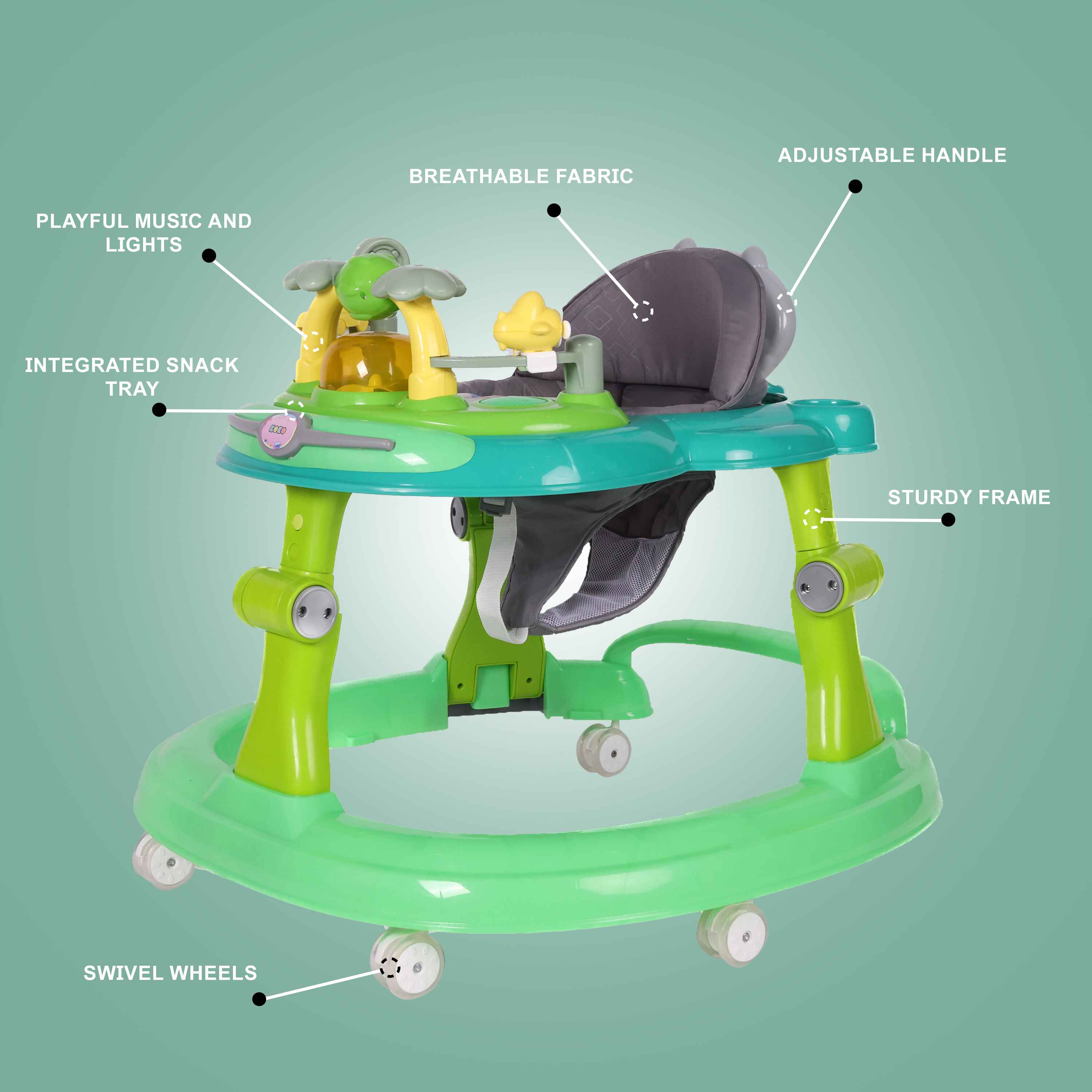 Koko Twita Baby Walker With Push Handle - Green