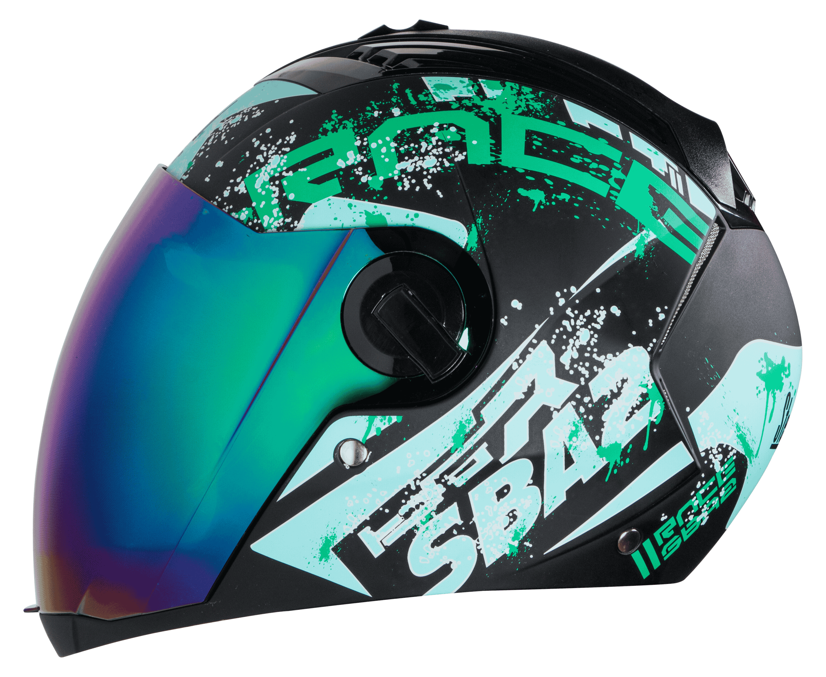 SBA-2 Race Mat Black With Green ( Fitted With Clear Visor  Extra Rainbow Chrome Visor Free)